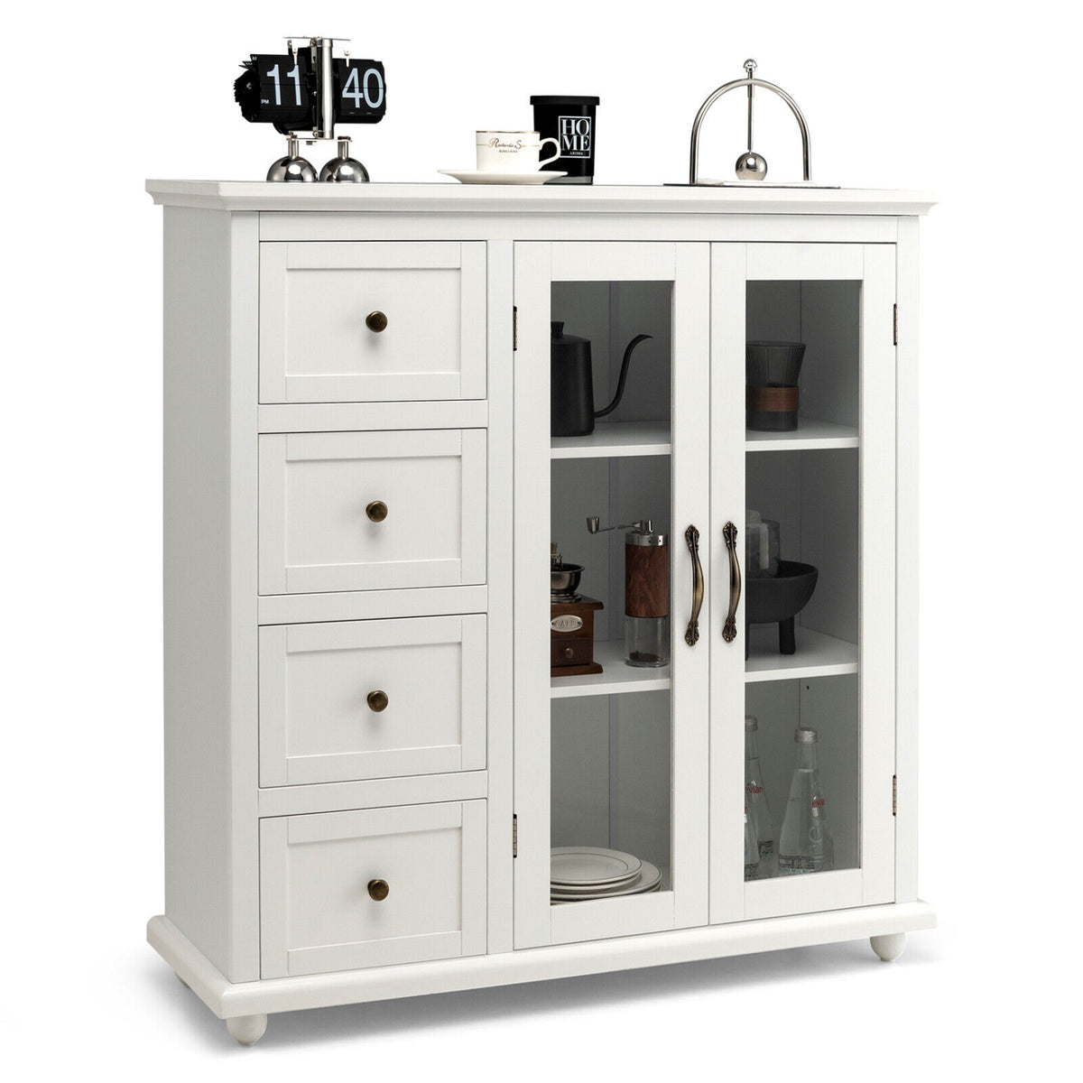 Buffet Sideboard Table Kitchen Storage Cabinet with Drawers and Doors-White-Sideboards & Buffets-DECOROLALA