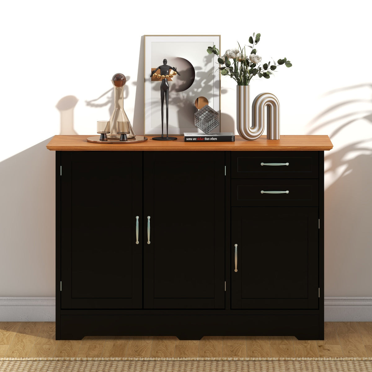 Buffet Storage Cabinet with 2-Door Cabinet and 2 Drawers-Black-Sideboards & Buffets-DECOROLALA