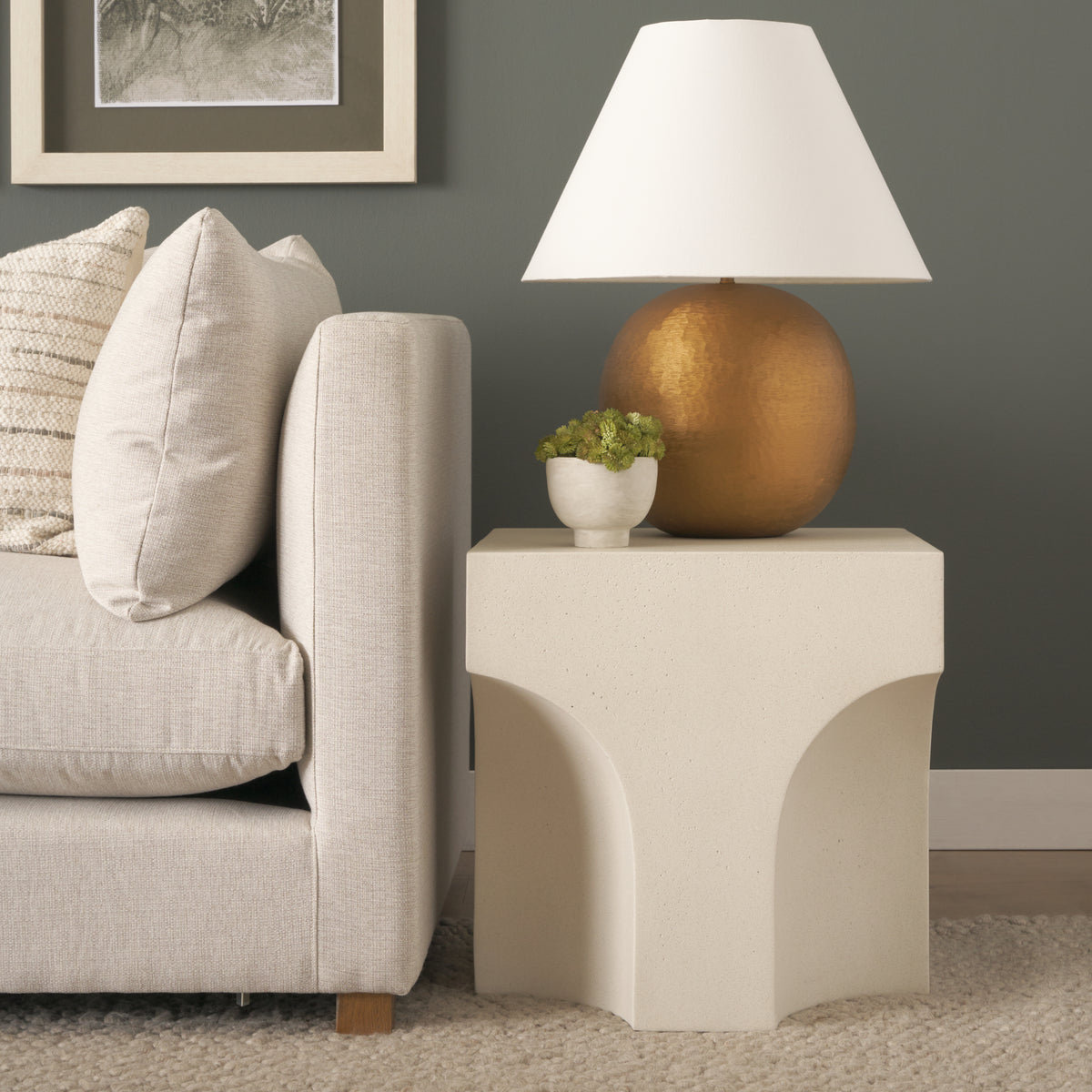 Bunda Square Sculptural Stone Finish Accent Table-Accent Tables-DECOROLALA