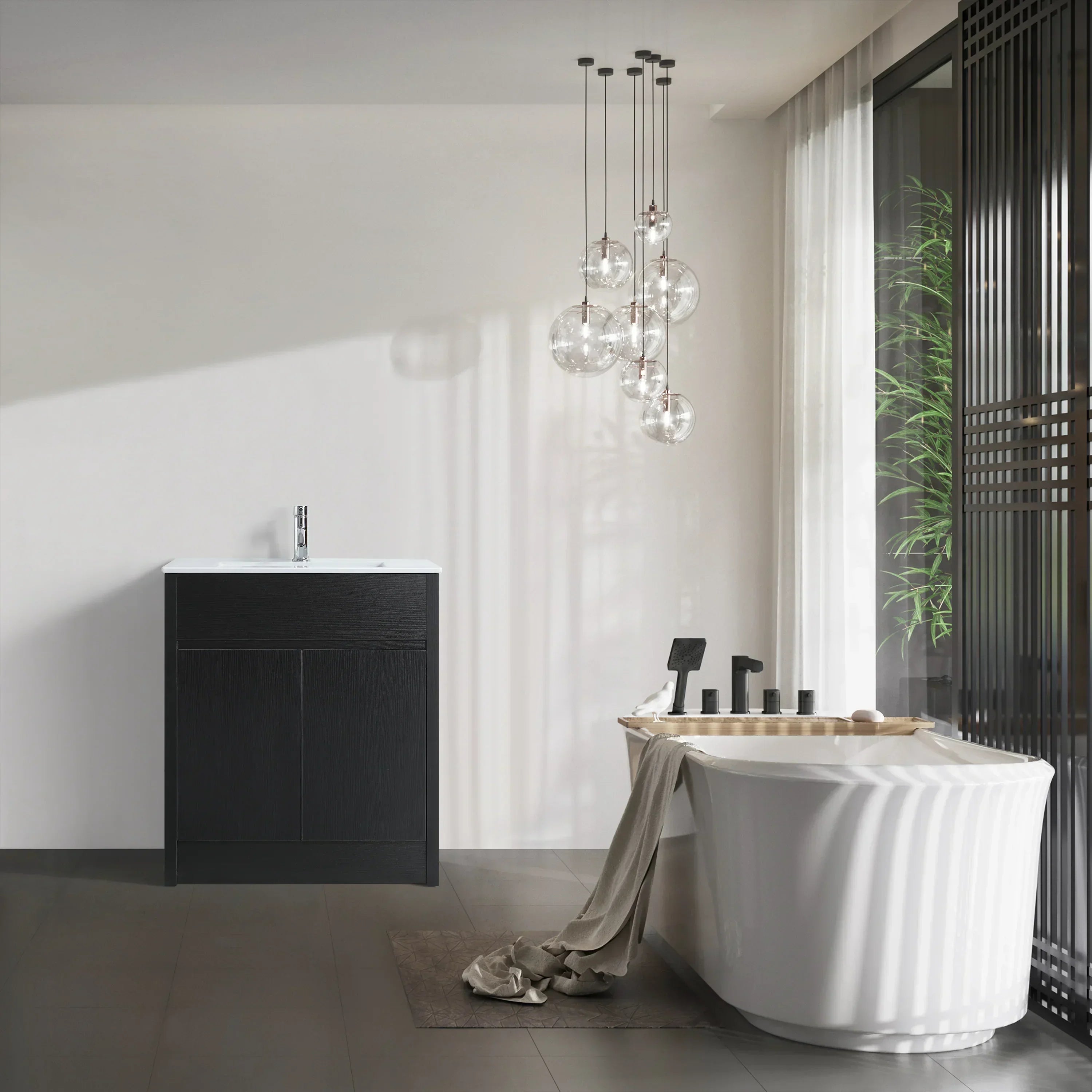 Bundle and Save: 30" Dark Brown Oak Freestanding Bathroom Vanity with Medicine Cabinet and Faucet-Migration_Bathroom Vanities-DECOROLALA