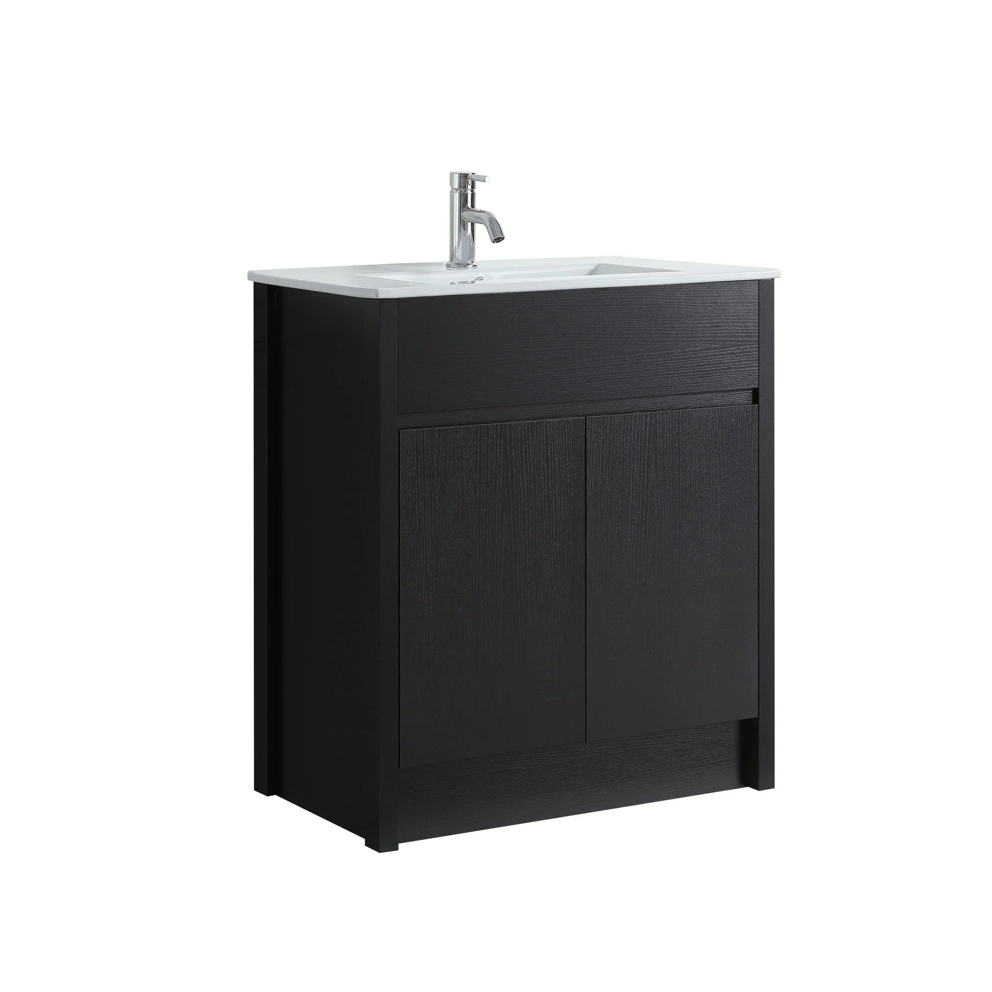 Bundle and Save: 30" Dark Brown Oak Freestanding Bathroom Vanity with Medicine Cabinet and Faucet-Migration_Bathroom Vanities-DECOROLALA
