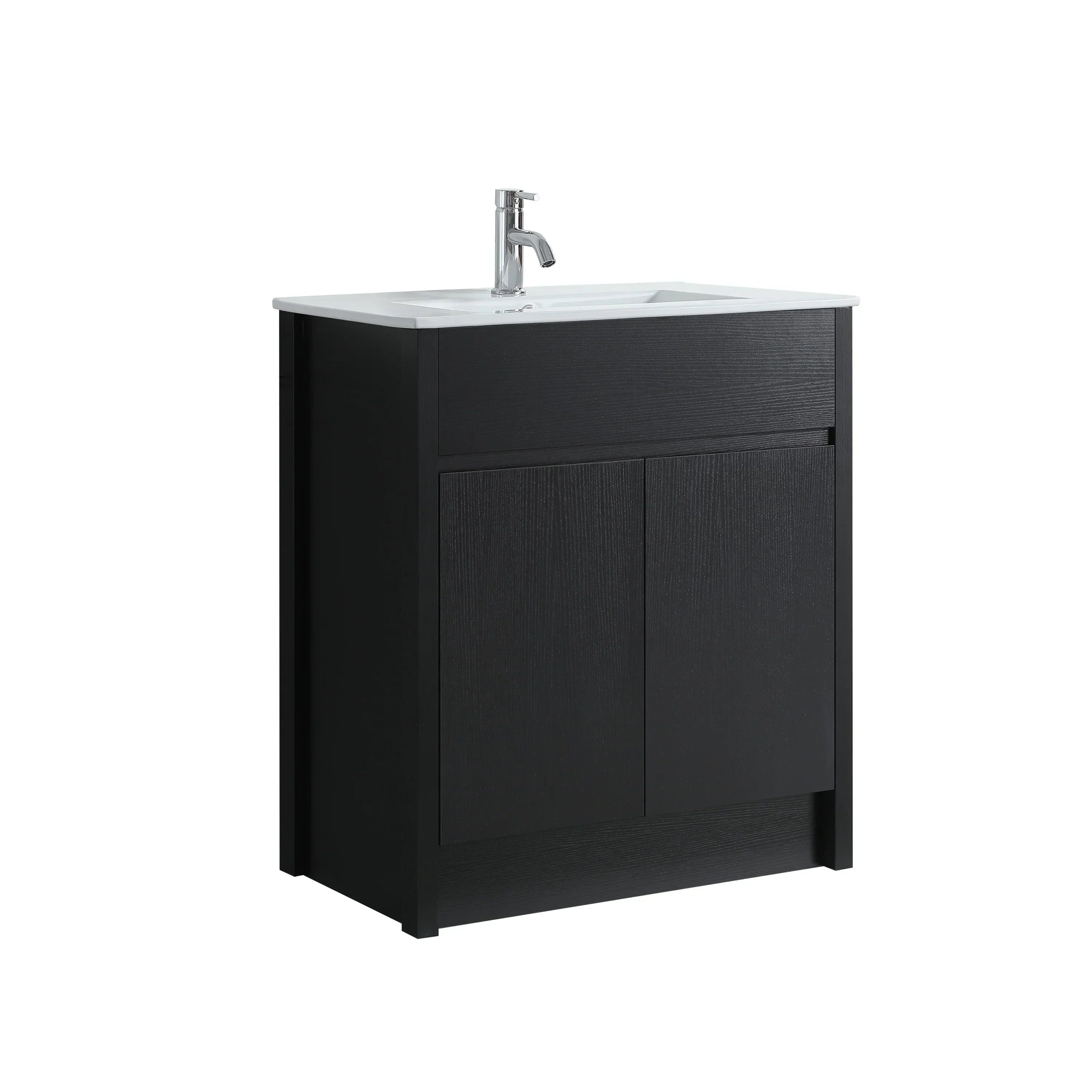 Bundle and Save: 30" Dark Brown Oak Freestanding Bathroom Vanity with Medicine Cabinet and Faucet-Migration_Bathroom Vanities-DECOROLALA