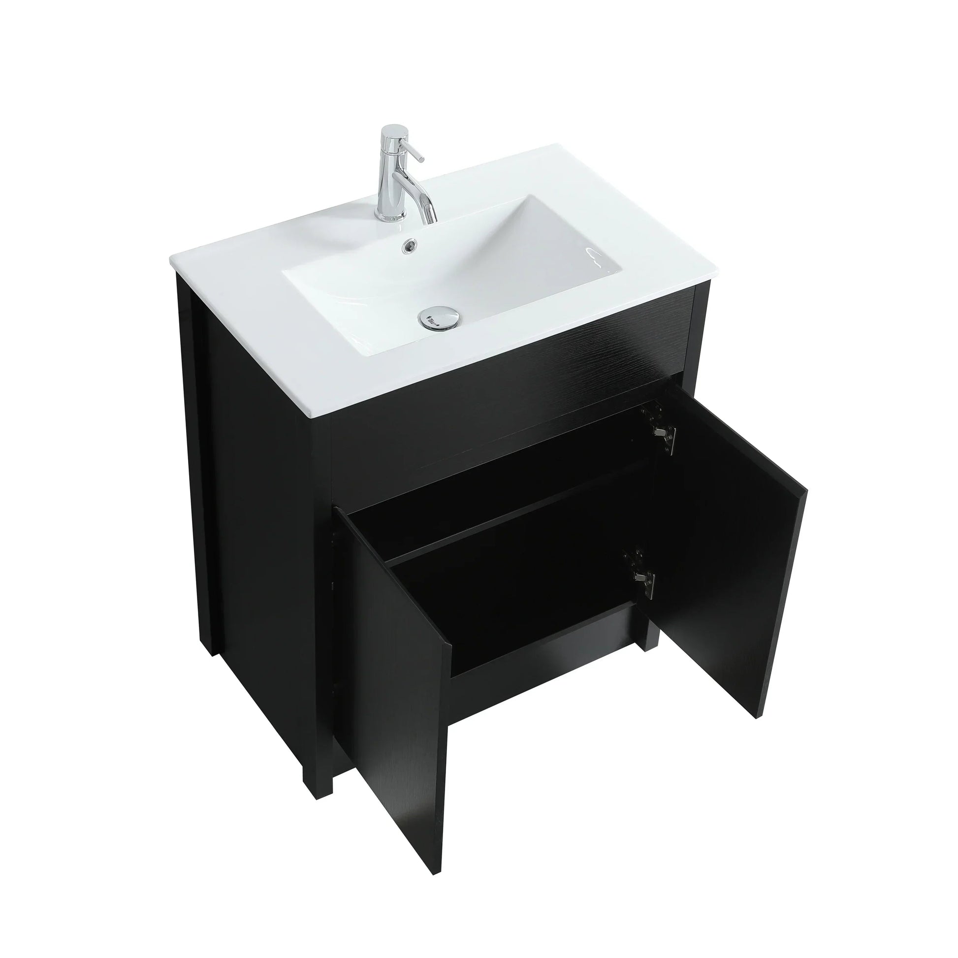 Bundle and Save: 30" Dark Brown Oak Freestanding Bathroom Vanity with Medicine Cabinet and Faucet-Migration_Bathroom Vanities-DECOROLALA