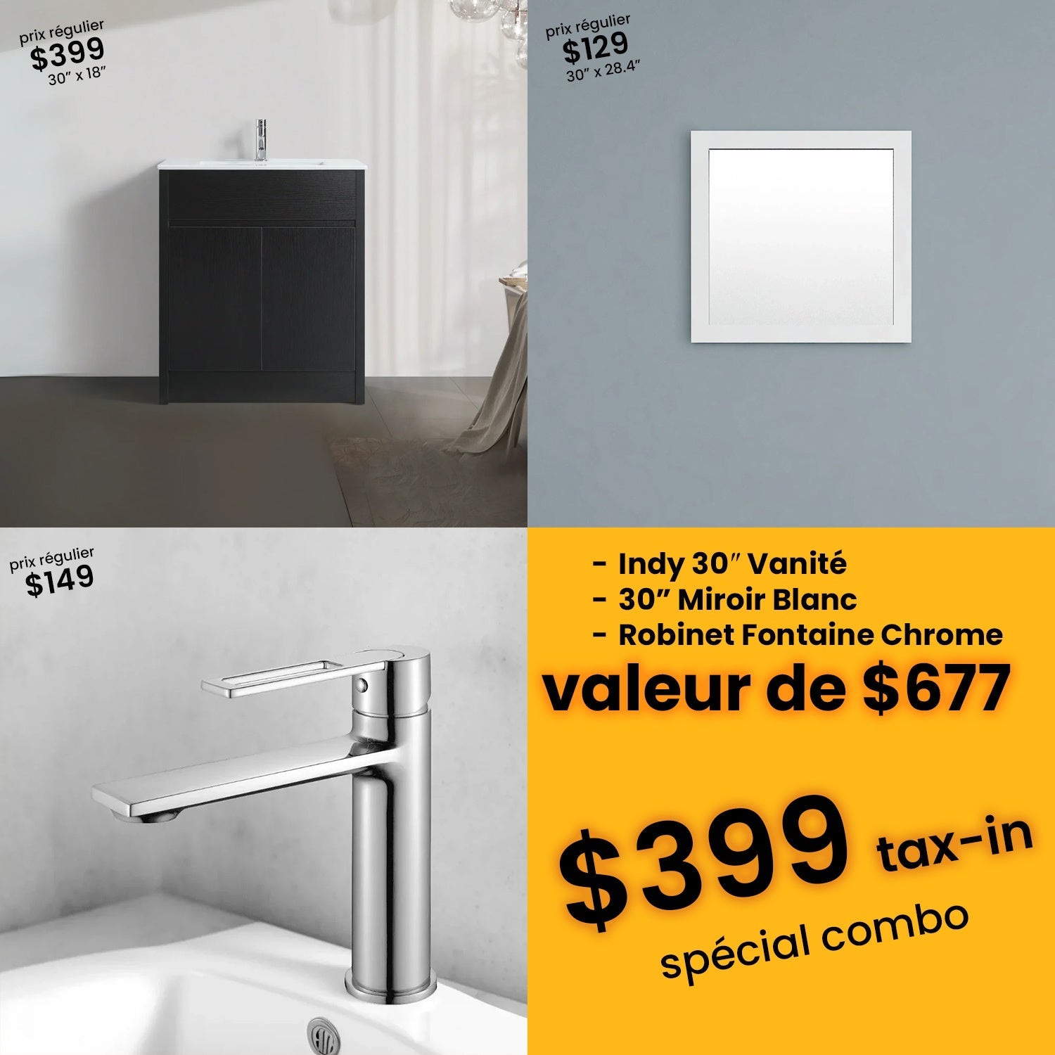 Bundle and Save: 30" Dark Brown Oak Freestanding Bathroom Vanity with Mirror and Faucet