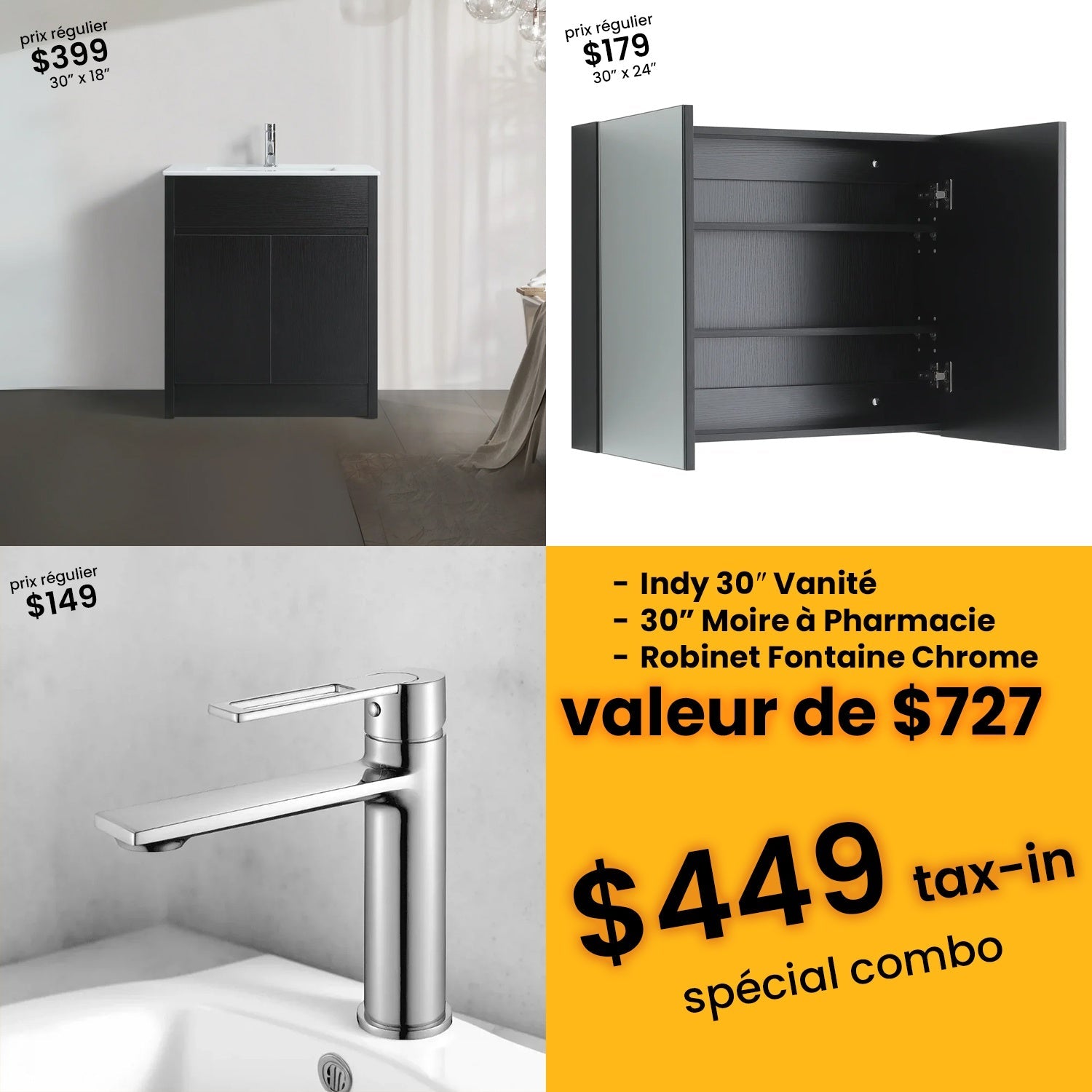 Bundle and Save: 30" Dark Brown Oak Freestanding Bathroom Vanity with Medicine Cabinet and Faucet