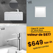 Bundle and Save: 36" Matte White Wall Mount Bathroom Vanity with Mirror and Faucet