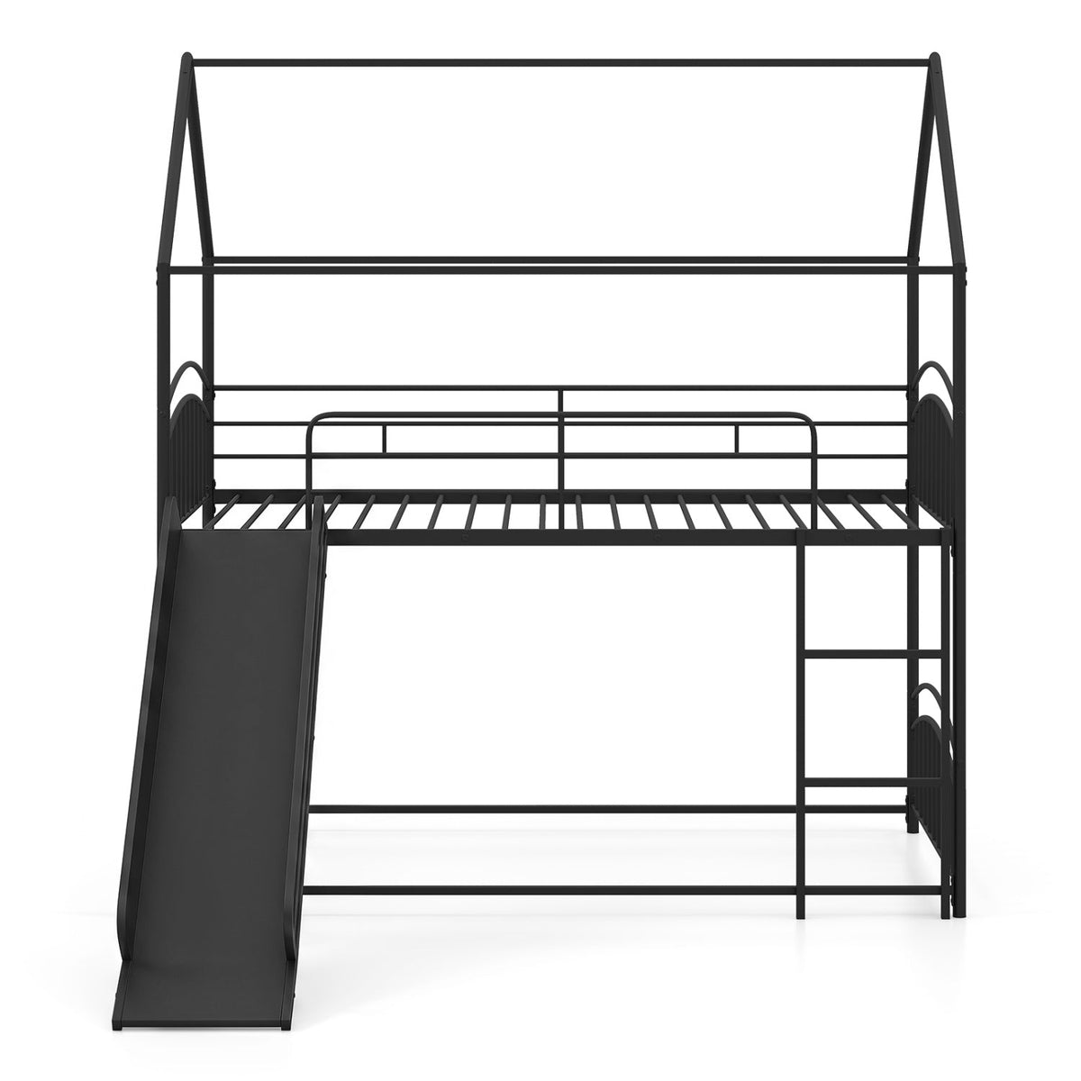 Bunk Bed Twin Over Twin House Bunk Bed Frame with Metal Slats-Bunk Bed Frame-DECOROLALA