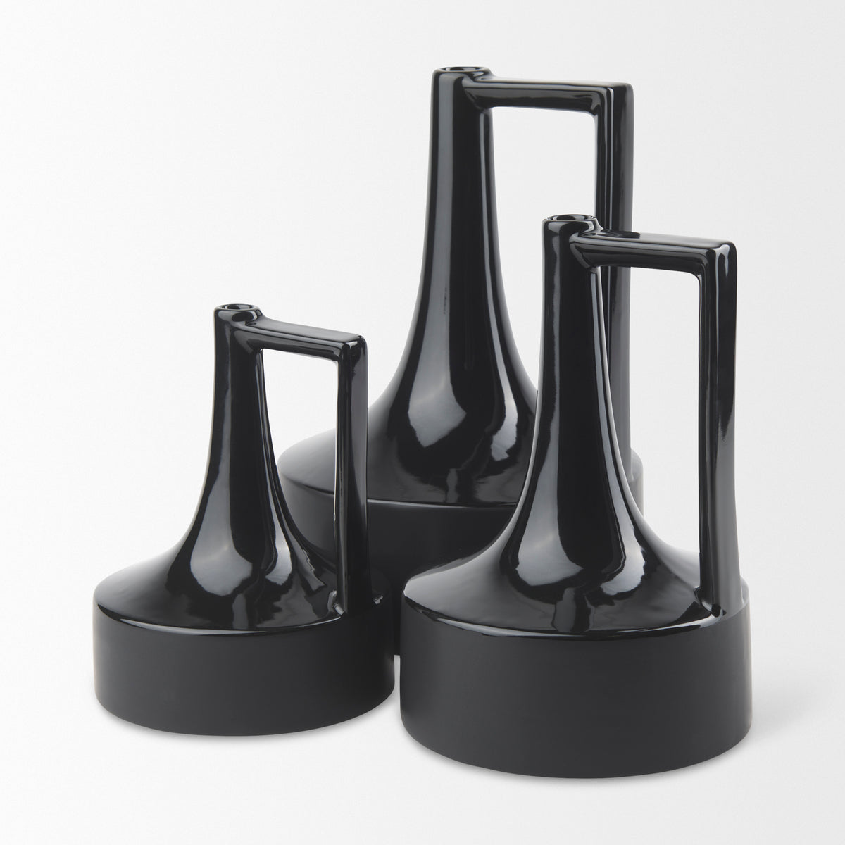 Burton 11.6H Medium Glossy and Matte Black Ceramic Jug Vase-Vase-DECOROLALA