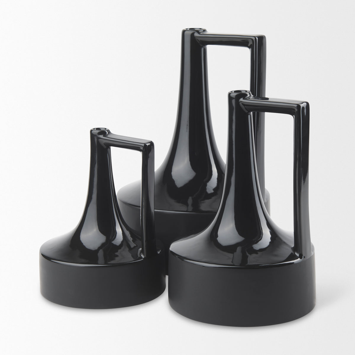 Burton 13.1H Large Glossy and Matte Black Ceramic Jug Vase-Vase-DECOROLALA