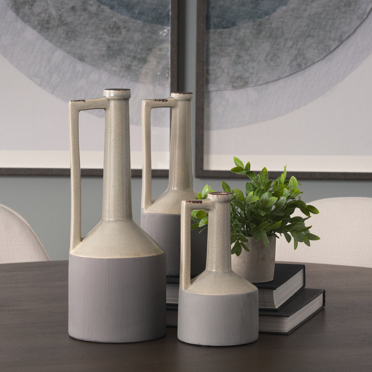 Burton 16.7" Large Two-Tone Gray Ceramic Jug Vase-Jars Jugs Urns-DECOROLALA