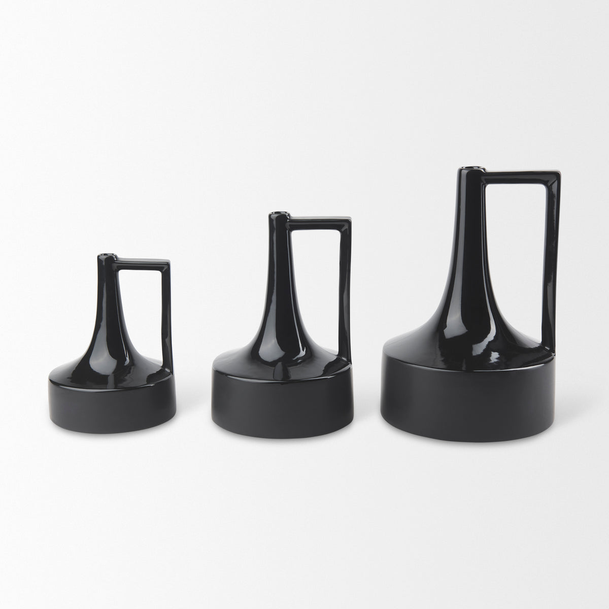 Burton 8.3H Small Glossy and Matte Black Ceramic Jug Vase-Apothocary & Bottles-DECOROLALA