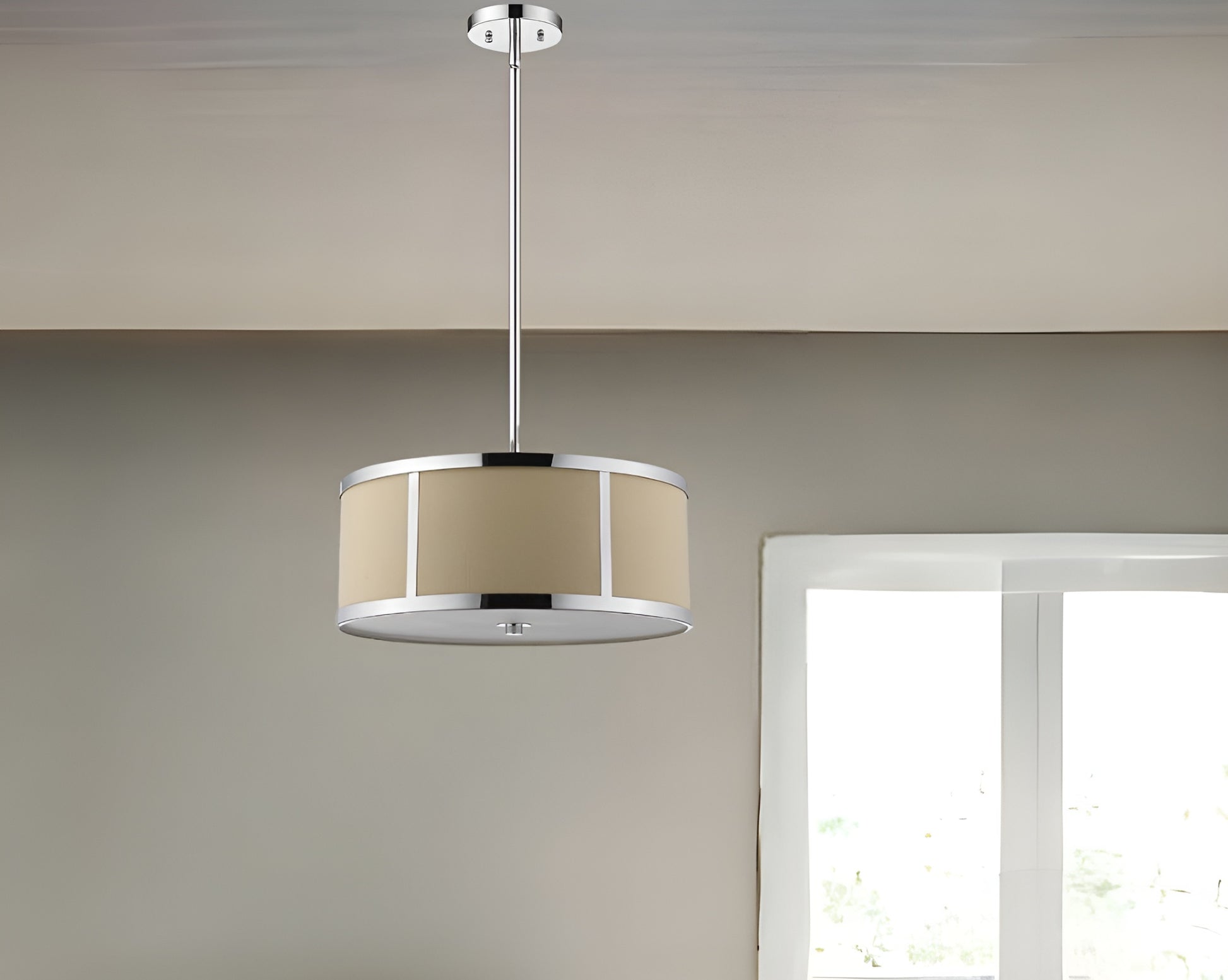 Butler 2-Light Polished Chrome Pendant With Coarse Cream Linen Shade And Opal Acrylic Diffuser-Pendants-Hanging Lights-DECOROLALA