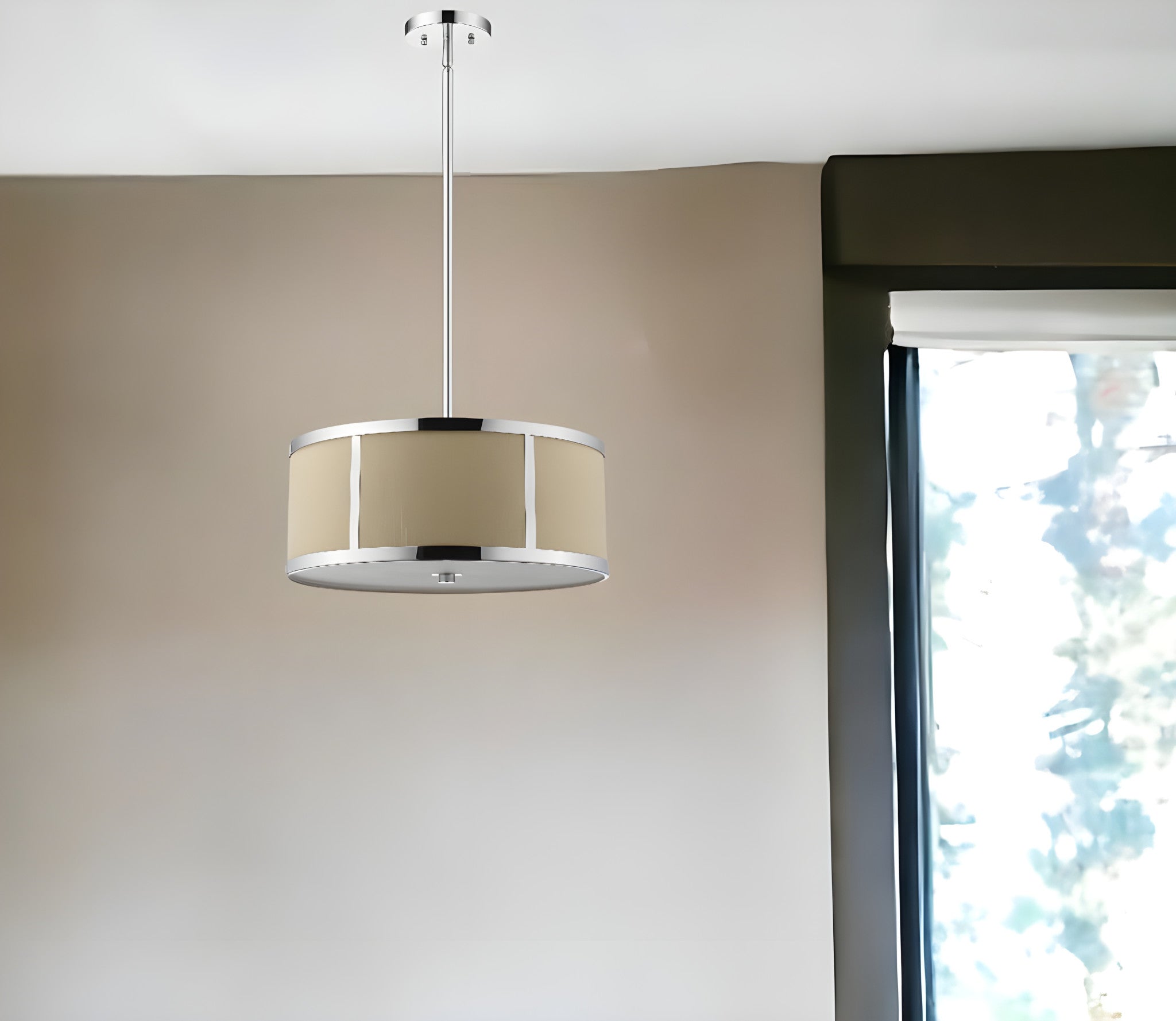 Butler 3-Light Polished Chrome Pendant With Coarse Cream Linen Shade And Opal Acrylic Diffuser-Pendants-Hanging Lights-DECOROLALA