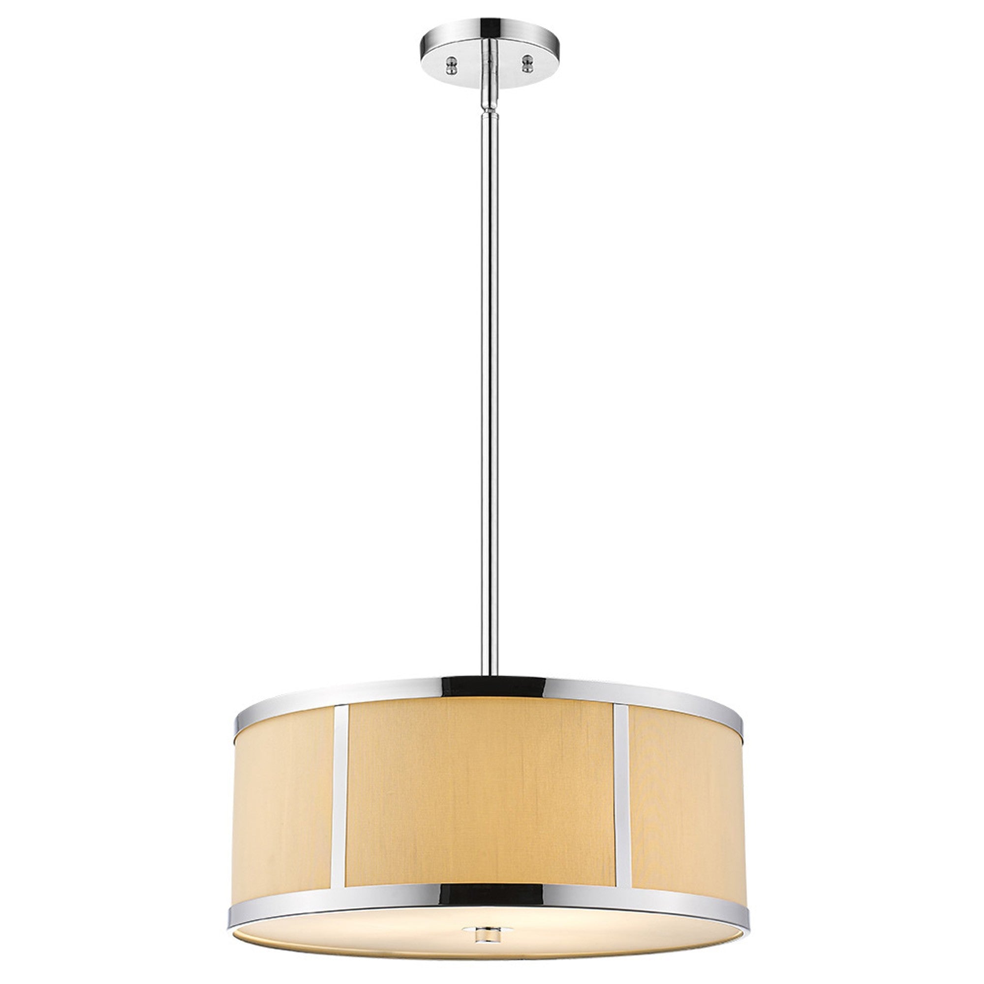 Butler 3-Light Polished Chrome Pendant With Coarse Cream Linen Shade And Opal Acrylic Diffuser-Pendants-Hanging Lights-DECOROLALA