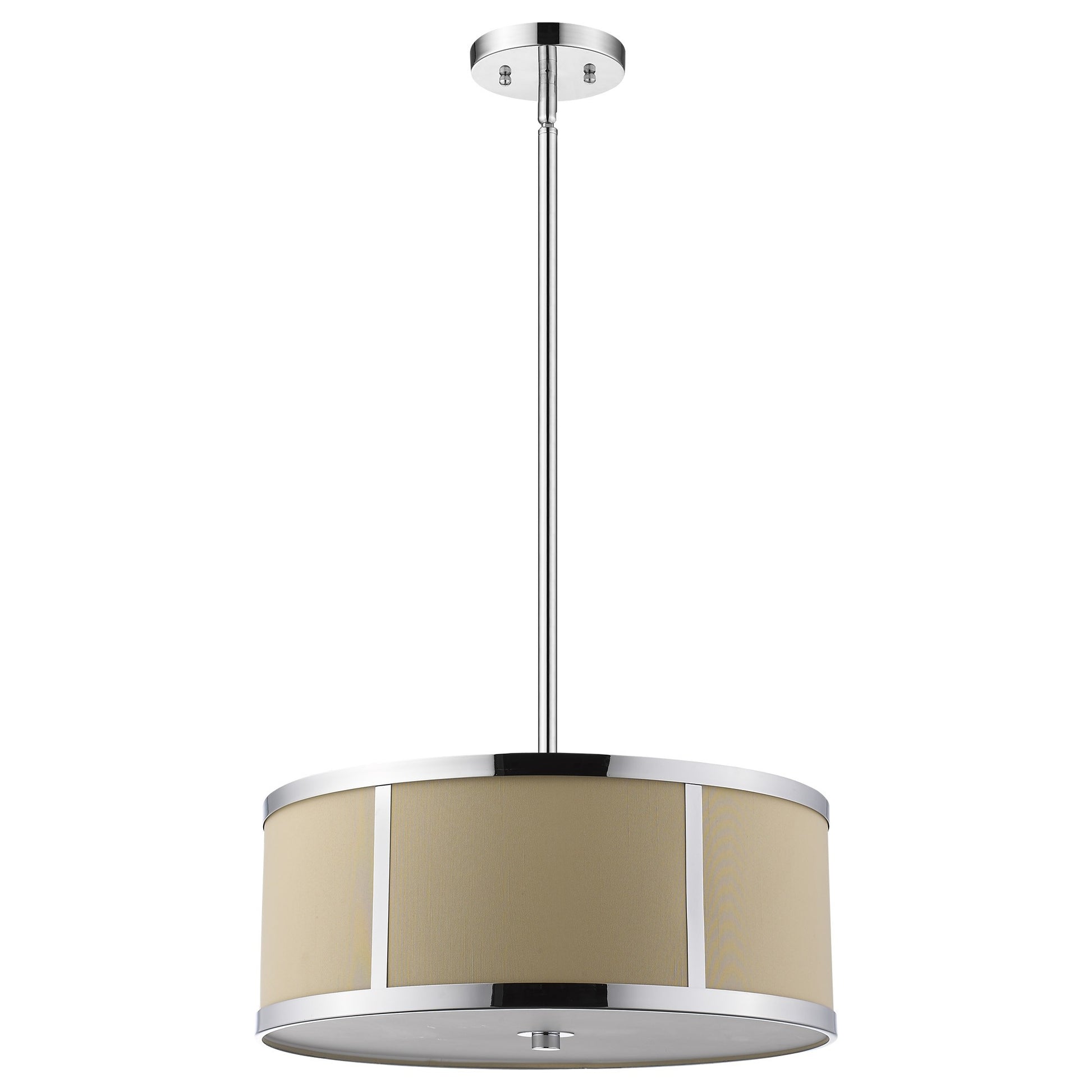 Butler 3-Light Polished Chrome Pendant With Coarse Cream Linen Shade And Opal Acrylic Diffuser-Pendants-Hanging Lights-DECOROLALA