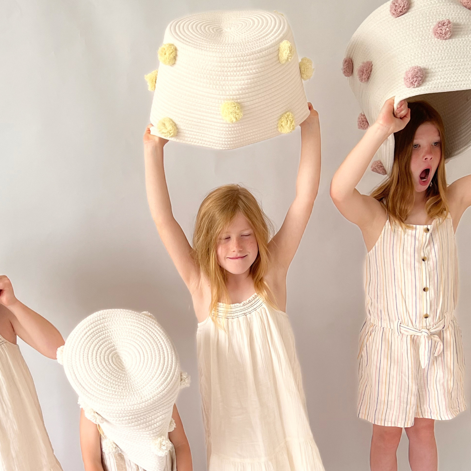 Buttercream Pom Basket - Large-Basket-DECOROLALA