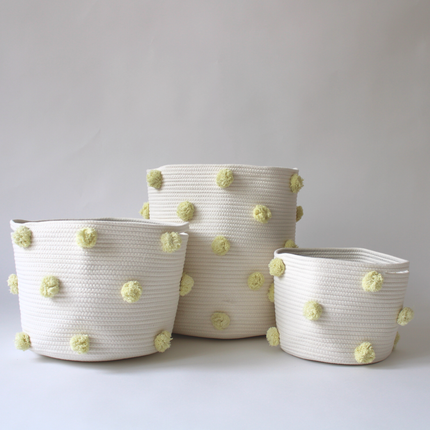 Buttercream Pom Laundry Basket-Bathroom Accessorie-DECOROLALA