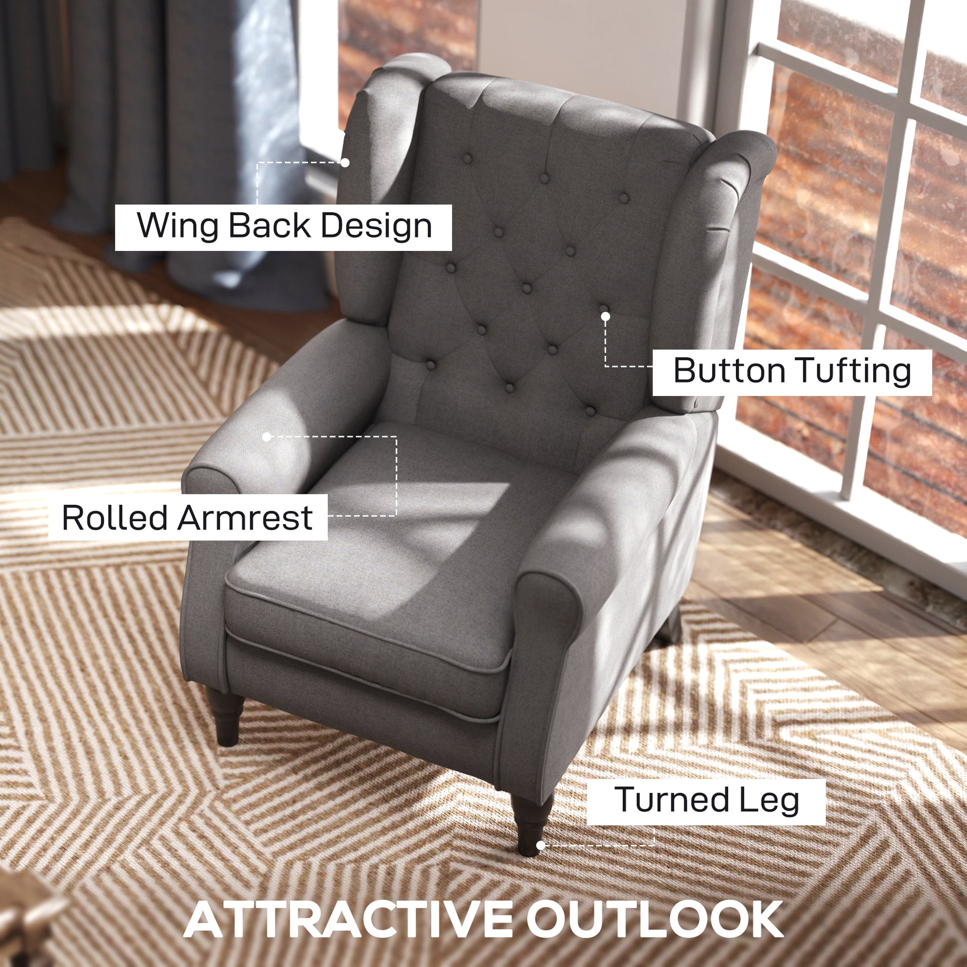 Button Tufted Accent Chair - Charcoal Grey-DECOROLALA