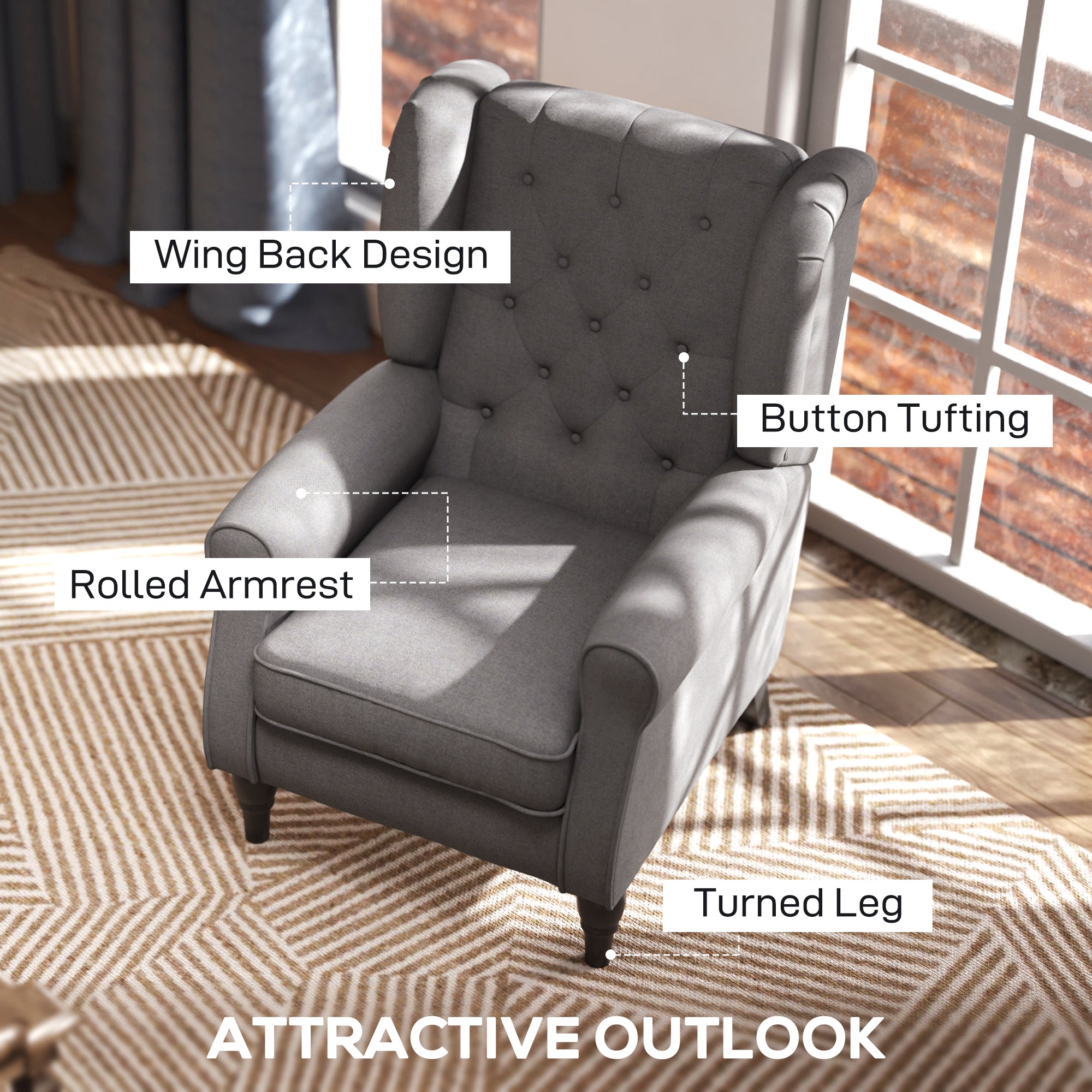 Button Tufted Accent Chair - Charcoal Grey-DECOROLALA