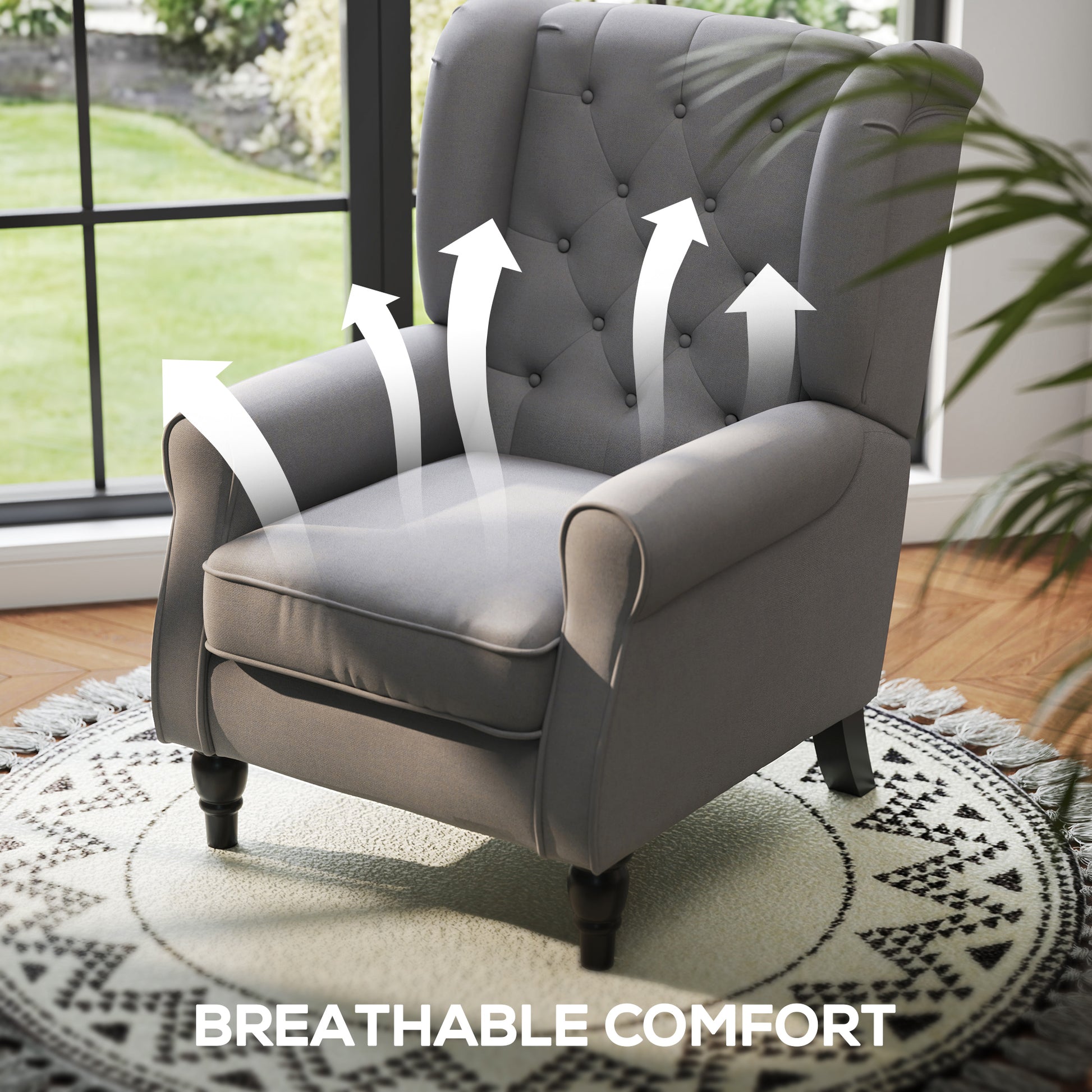 Button Tufted Accent Chair - Charcoal Grey-DECOROLALA