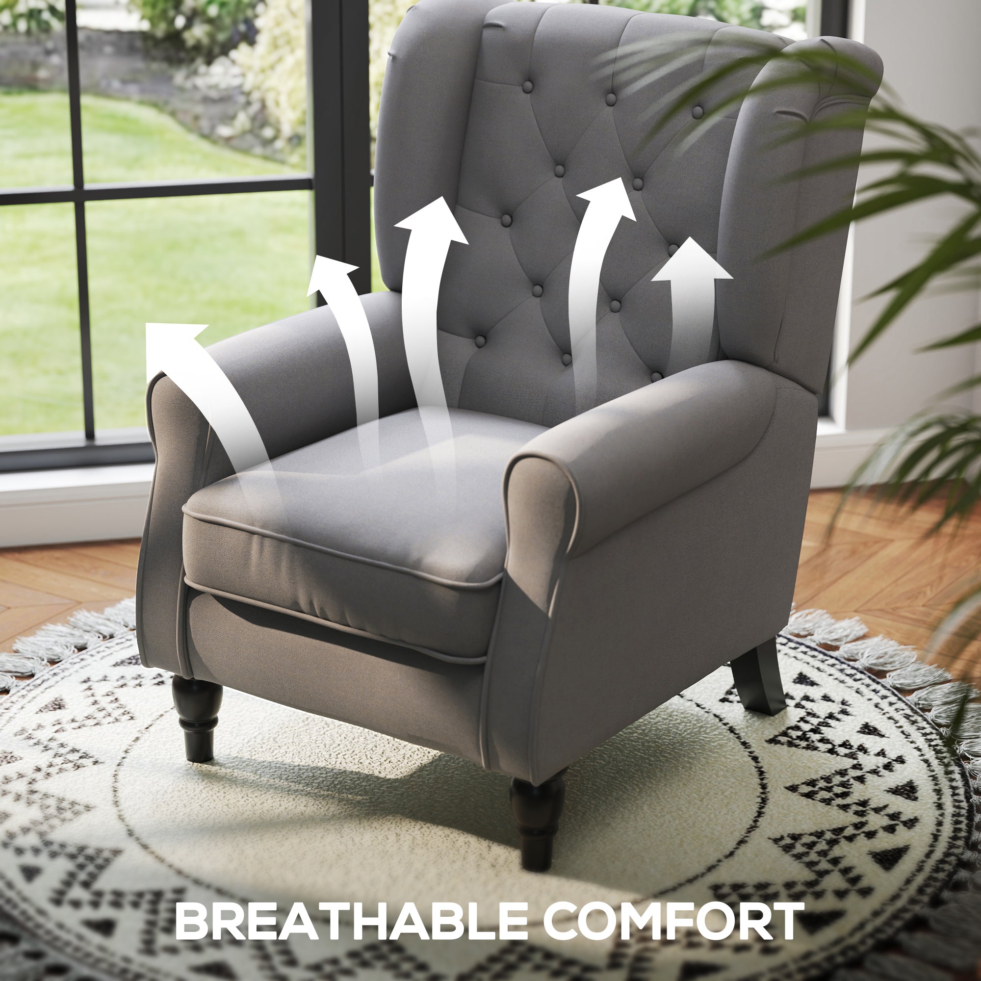 Button Tufted Accent Chair - Charcoal Grey-DECOROLALA