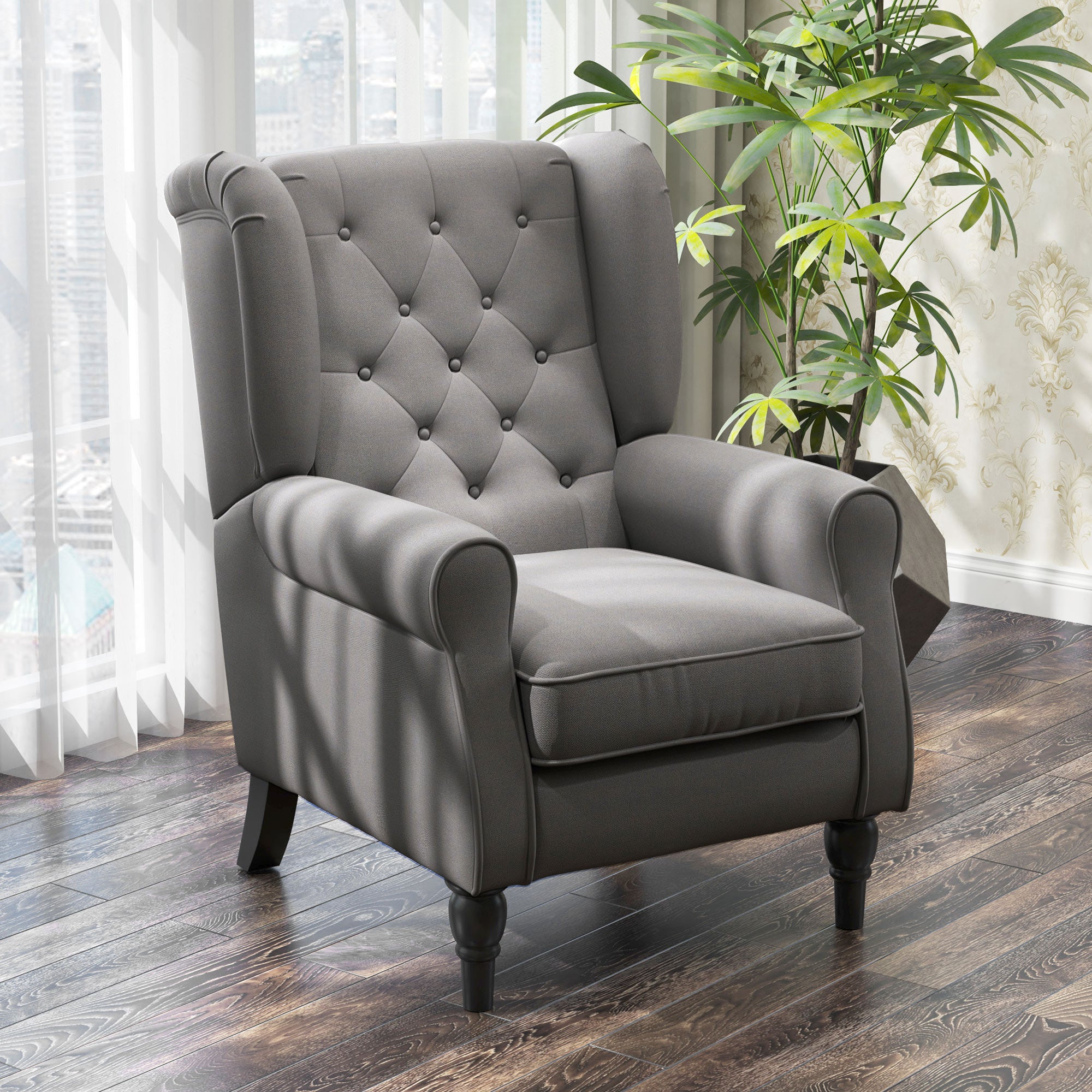 Button Tufted Accent Chair - Charcoal Grey-DECOROLALA