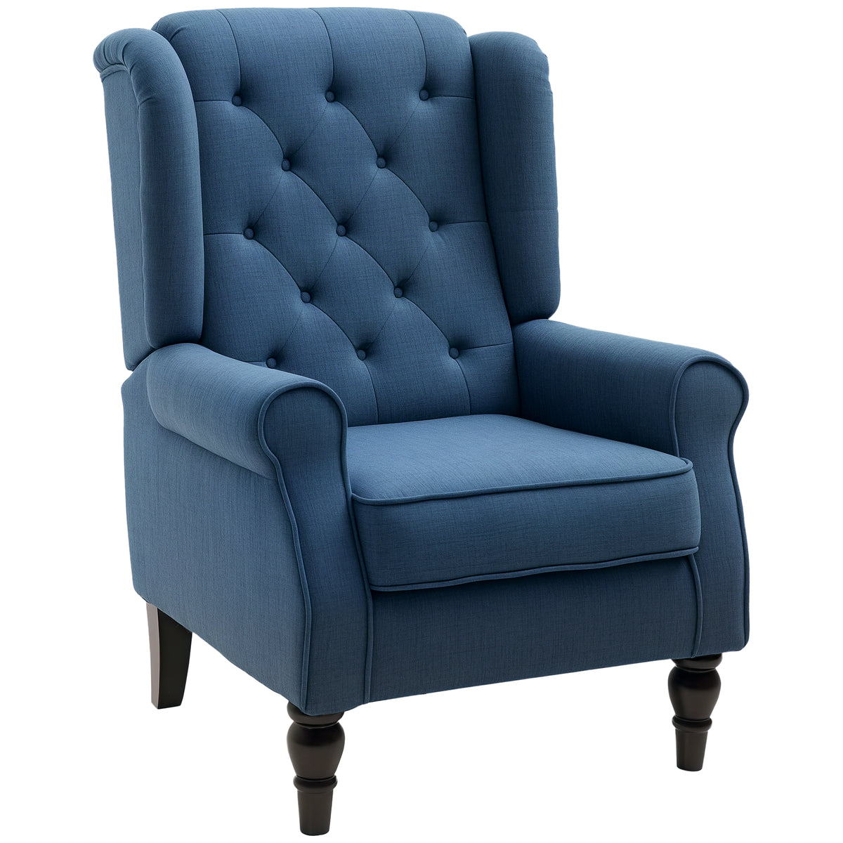 Button Tufted Blue Wingback Accent Chair - Living Room, Thick Padding, Wood Legs-DECOROLALA