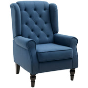 Button Tufted Blue Wingback Accent Chair - Living Room, Thick Padding, Wood Legs-DECOROLALA