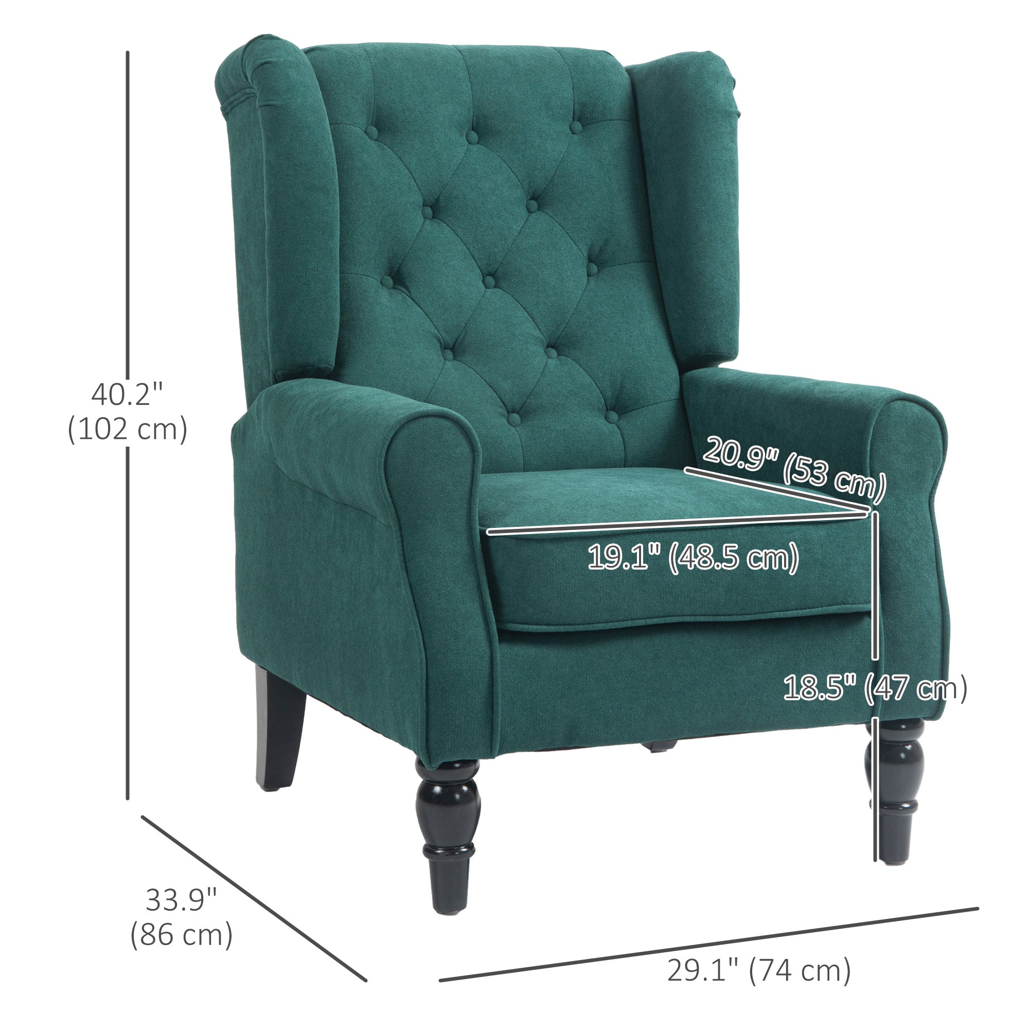 Button Tufted Dark Green Accent Chair with Wood Legs-DECOROLALA