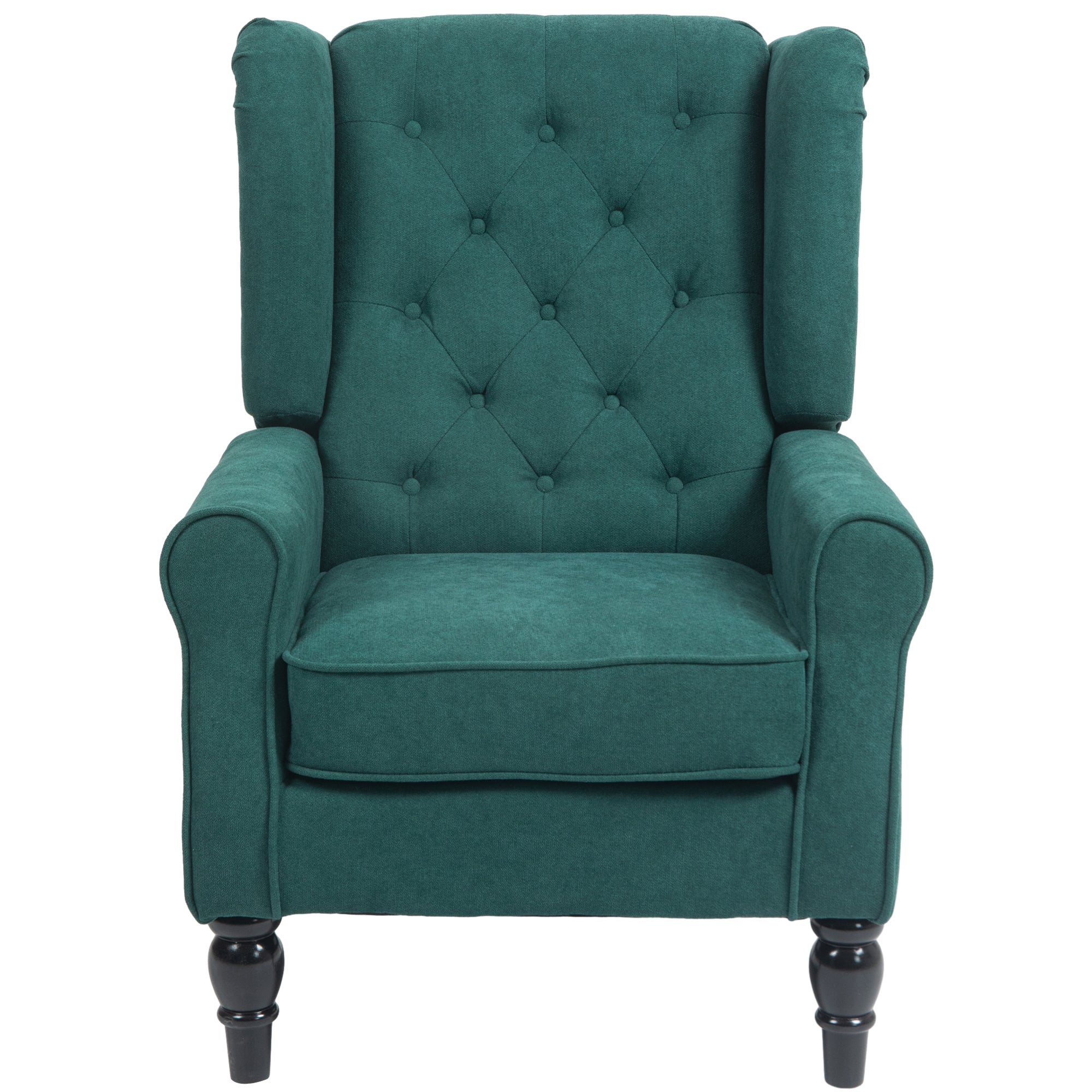 Button Tufted Dark Green Accent Chair with Wood Legs-DECOROLALA