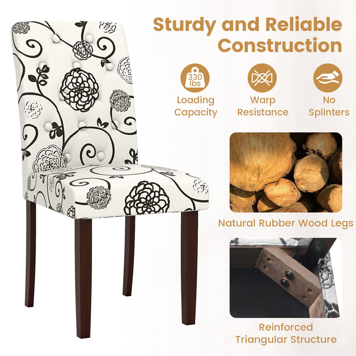 Button Tufted Fabric Upholstered Wooden Dining Chair Set of 2 with High Curved Back-Beige-Dining Chairs-DECOROLALA