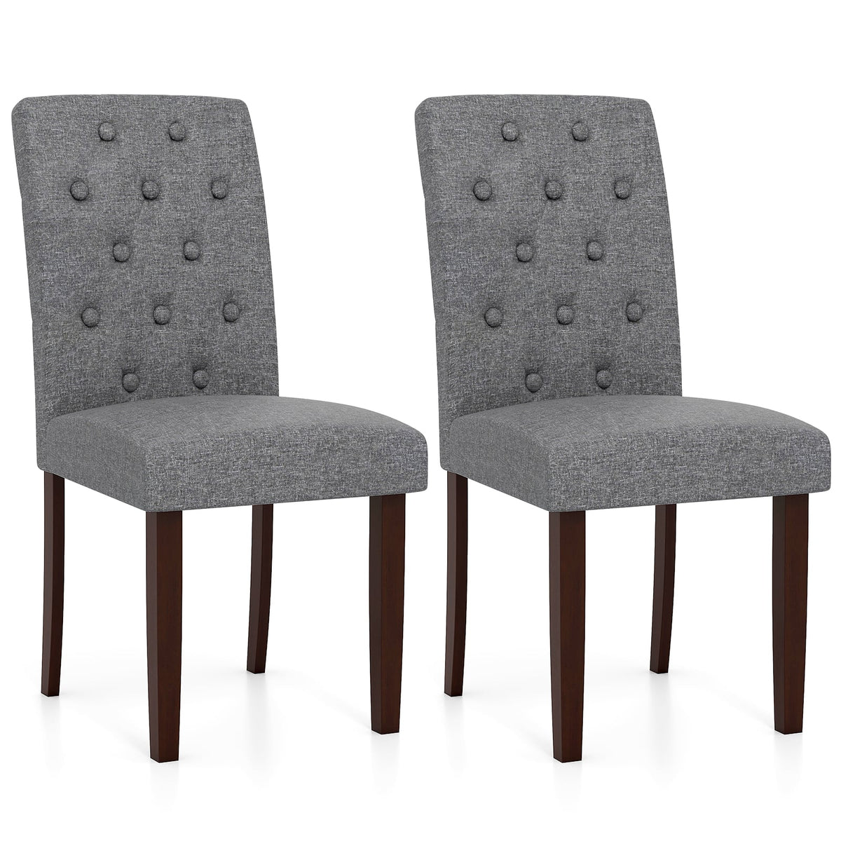 Button Tufted Fabric Upholstered Wooden Dining Chair Set of 2 with High Curved Back-Gray-Dining Chairs-DECOROLALA