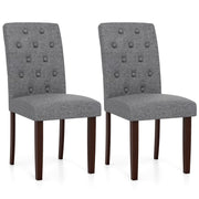 Button Tufted Fabric Upholstered Wooden Dining Chair Set of 2 with High Curved Back-Gray-Dining Chairs-DECOROLALA