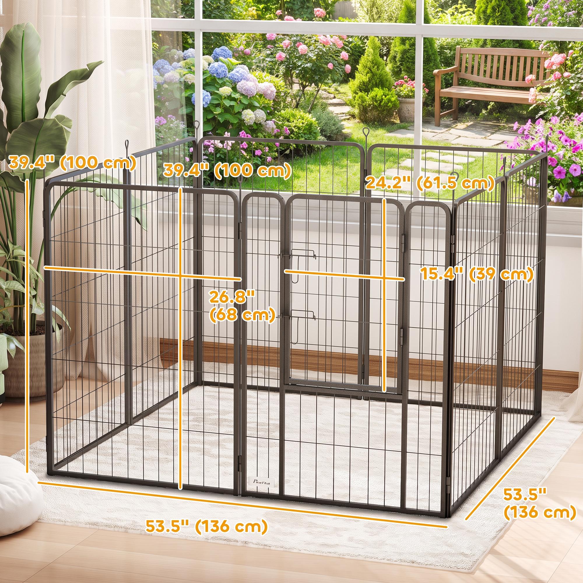 Parc pour grands chiens, intérieur et extérieur, enclos pliable pour animaux avec porte verrouillable et piquets d’ancrage, noir