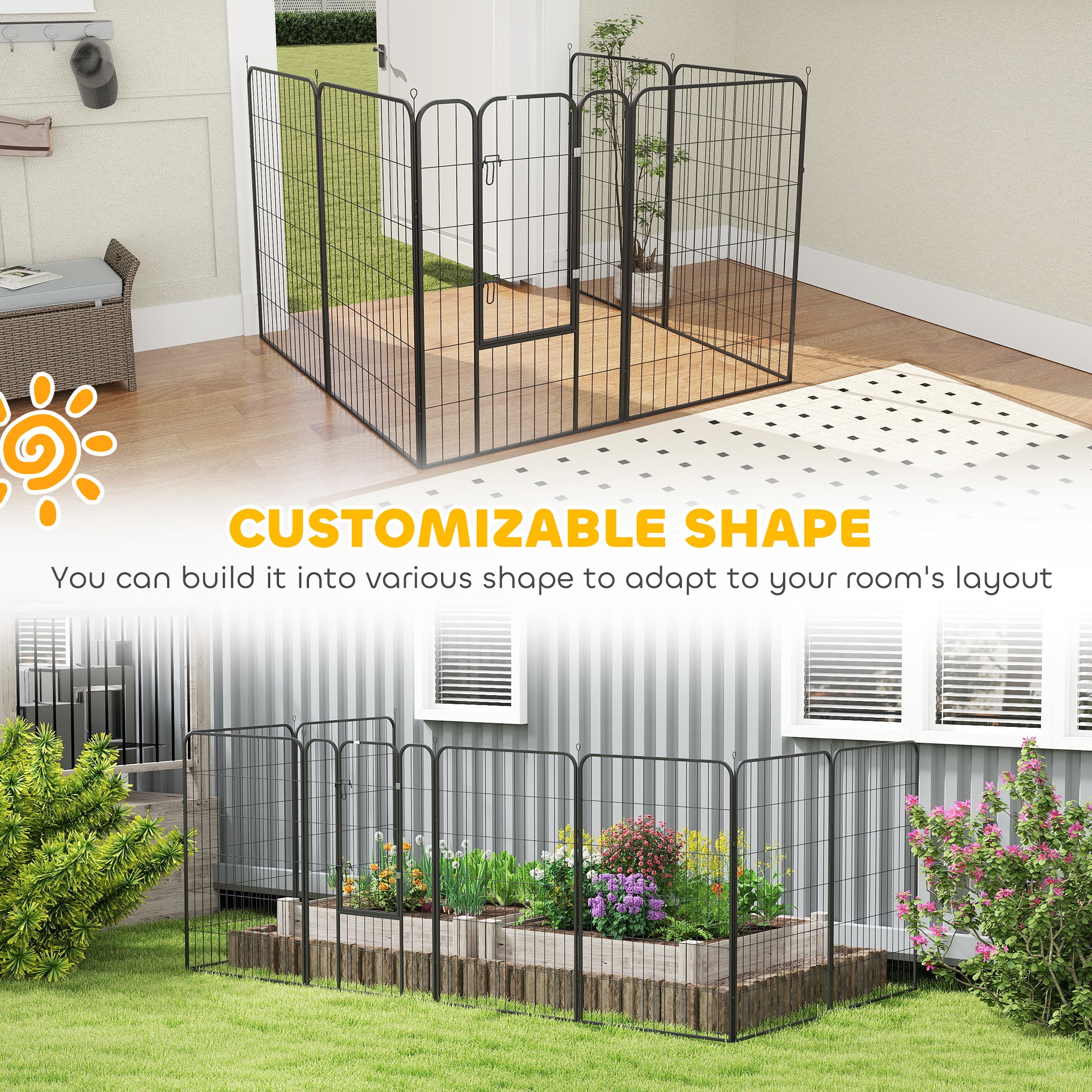 8 Panel Pet Playpen Play Yard Fence Home DIY Heavy-Duty Metal Foldable Indoor Outdoor 47"H