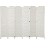 6ft Folding Room Divider, 6 Panel Wall Partition with Wooden Frame for Bedroom, Home Office, White