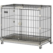 Dog Crate, 30 Inch Metal Dog Cage with Removable Tray, Lockable Wheels, 2 Doors for Small Medium Breeds, Black