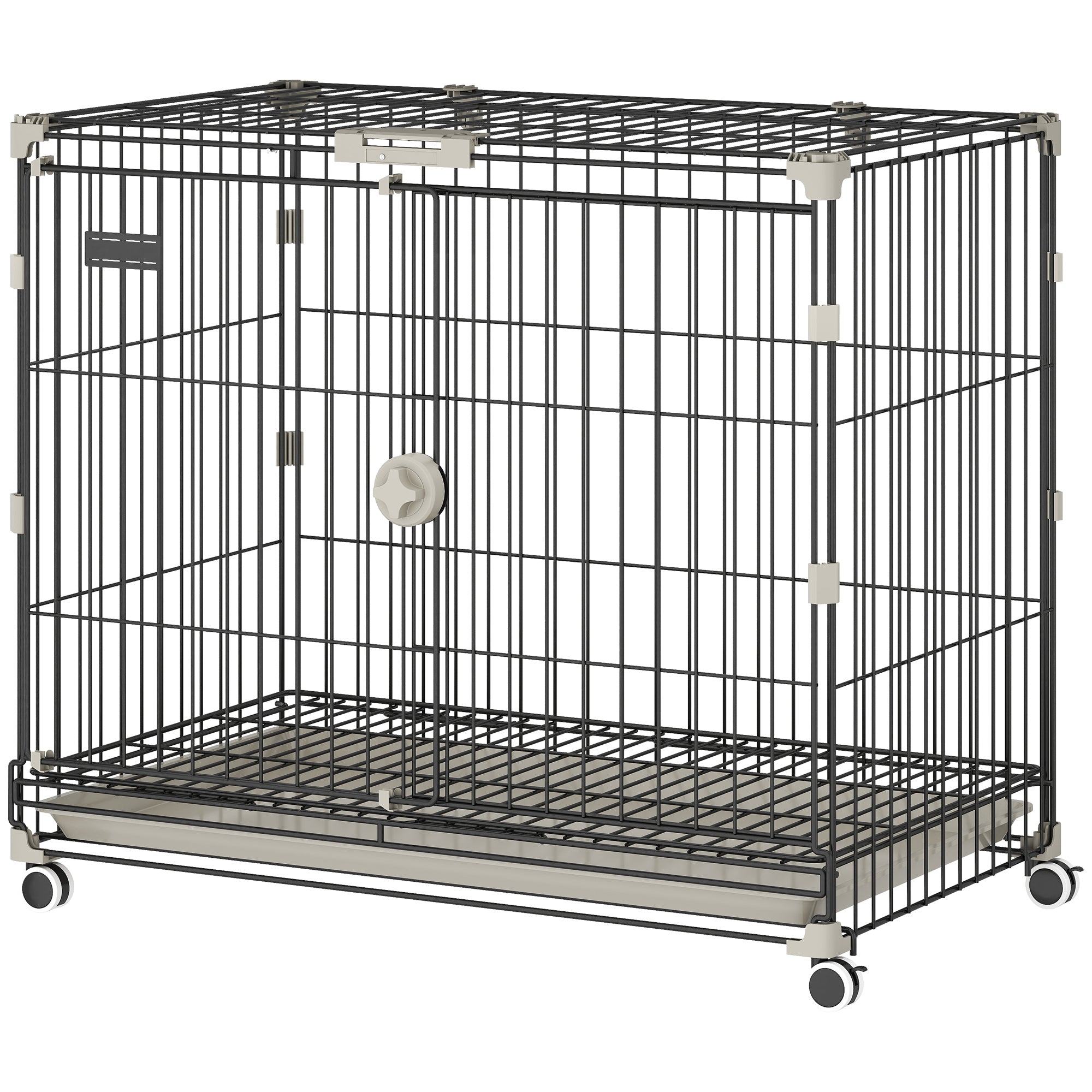 Dog Crate, 30 Inch Metal Dog Cage with Removable Tray, Lockable Wheels, 2 Doors for Small Medium Breeds, Black