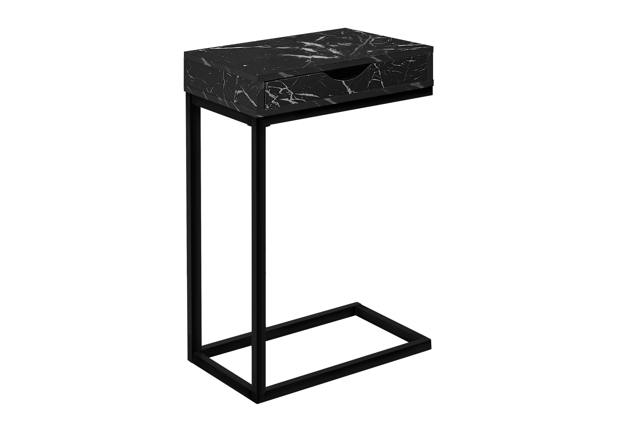 C-Shape Accent Table with Storage Drawer, Black-Accent Table-DECOROLALA