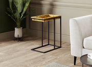 C-Shaped Accent Table Brown Wood Black Metal Tray-Accent tables-DECOROLALA