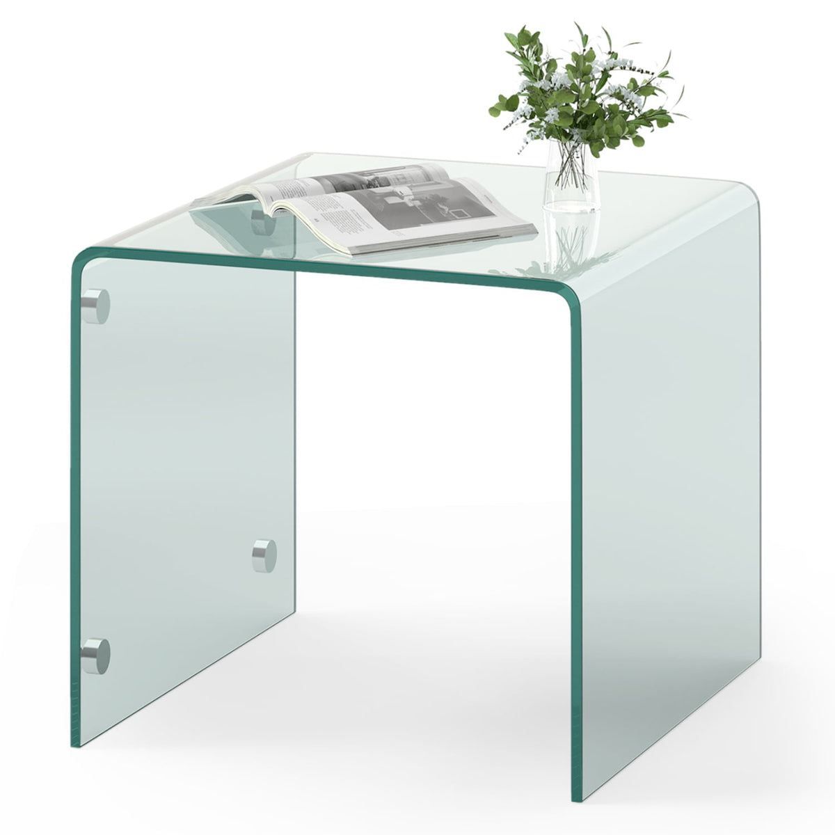 C-Shaped End Table Modern Tempered Glass Side Table with Shelf-Transparent-End & Side Tables-DECOROLALA