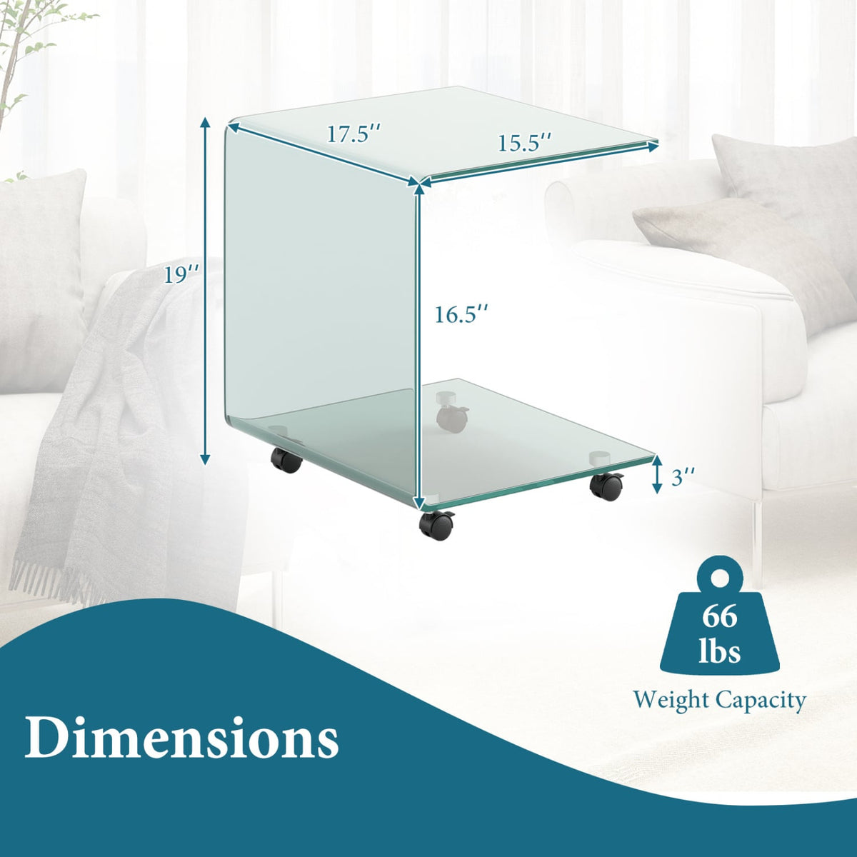 C-Shaped End Table Modern Tempered Glass Side Table with Shelf-Transparent-End & Side Tables-DECOROLALA