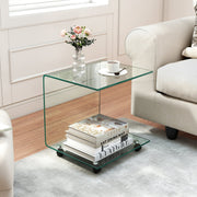 C-Shaped End Table Modern Tempered Glass Side Table with Shelf-Transparent-End & Side Tables-DECOROLALA