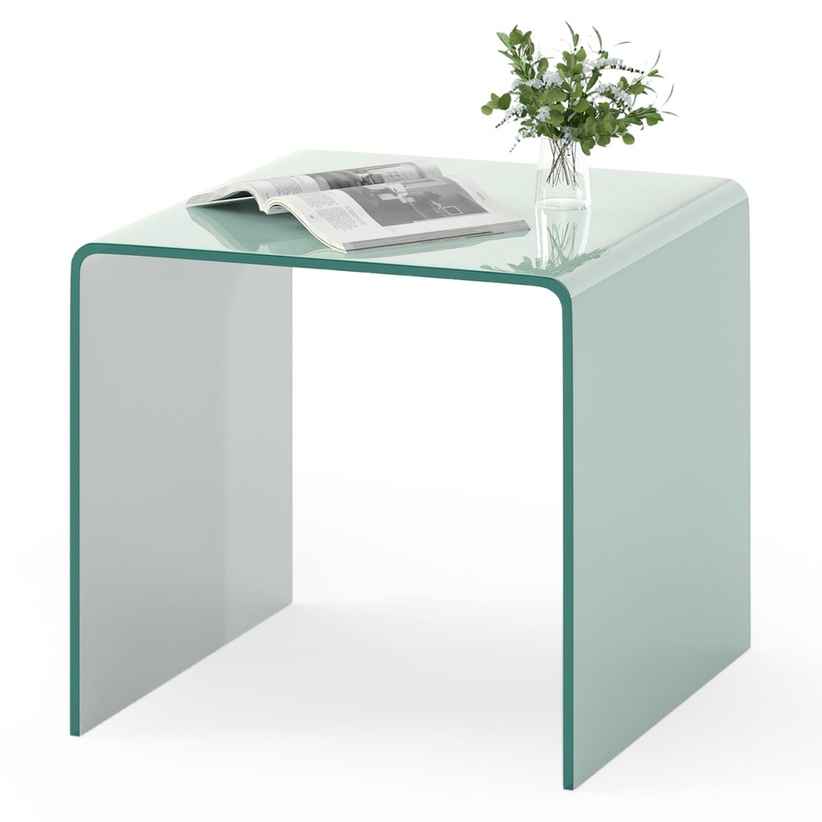 C-Shaped End Table Modern Tempered Glass Side Table with Shelf-White-End & Side Tables-DECOROLALA