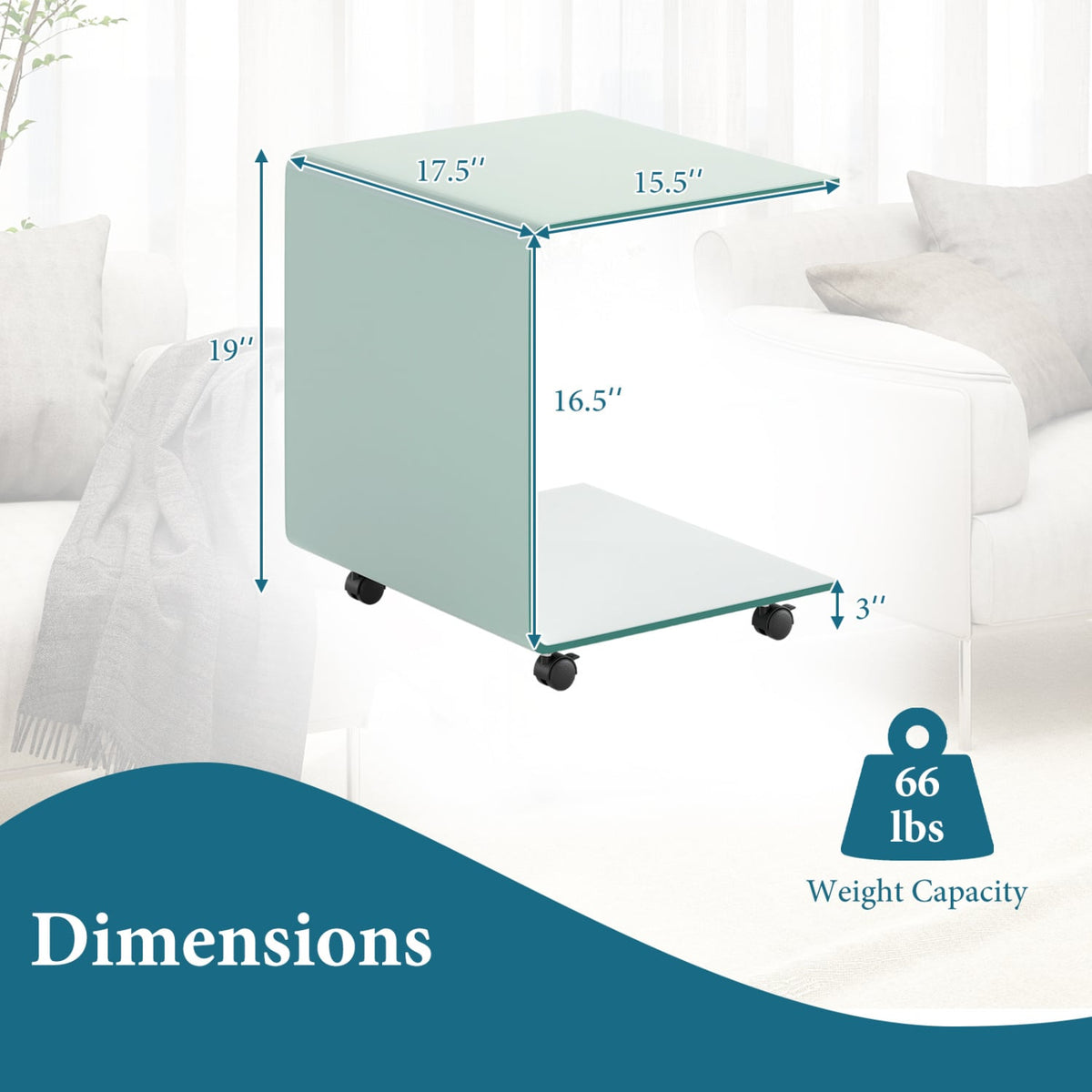 C-Shaped End Table Modern Tempered Glass Side Table with Shelf-White-End & Side Tables-DECOROLALA