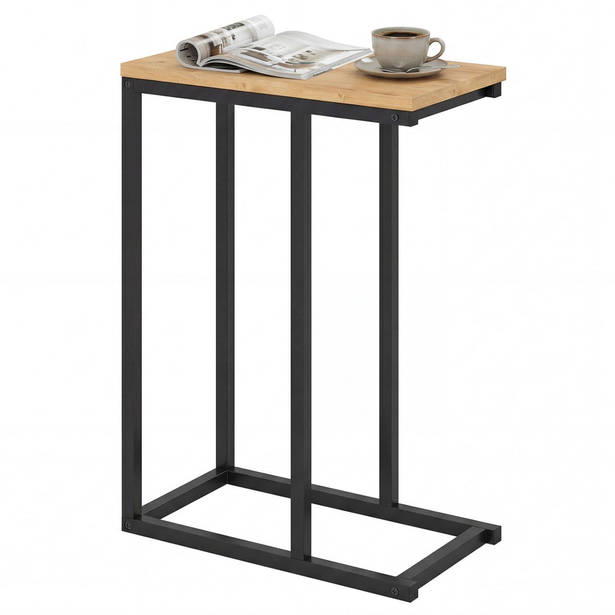 C-Shaped End Table Small Side Table with Sturdy Metal Frame-Natural-End & Side Tables-DECOROLALA