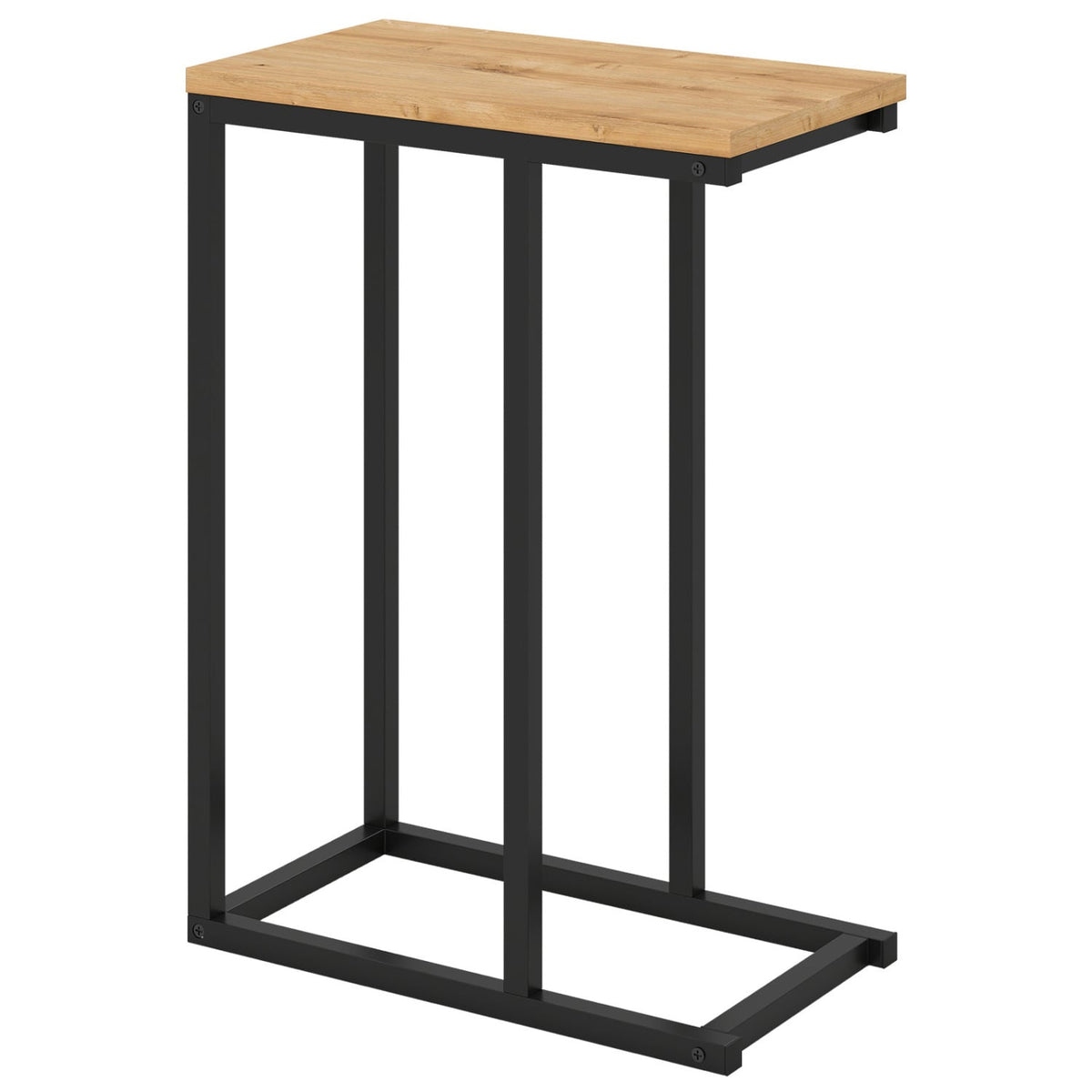C-Shaped End Table Small Side Table with Sturdy Metal Frame-Natural-End & Side Tables-DECOROLALA