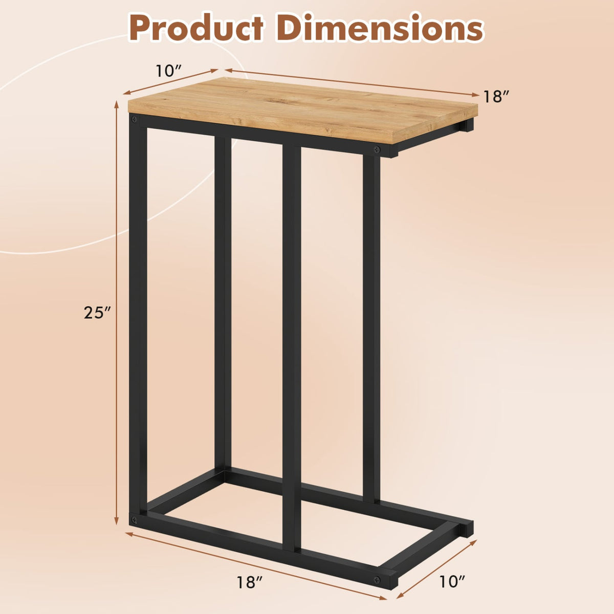 C-Shaped End Table Small Side Table with Sturdy Metal Frame-Natural-End & Side Tables-DECOROLALA