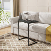 C-Shaped Side Table Sofa Snack End Table with Metal Frame-Black-End & Side Tables-DECOROLALA