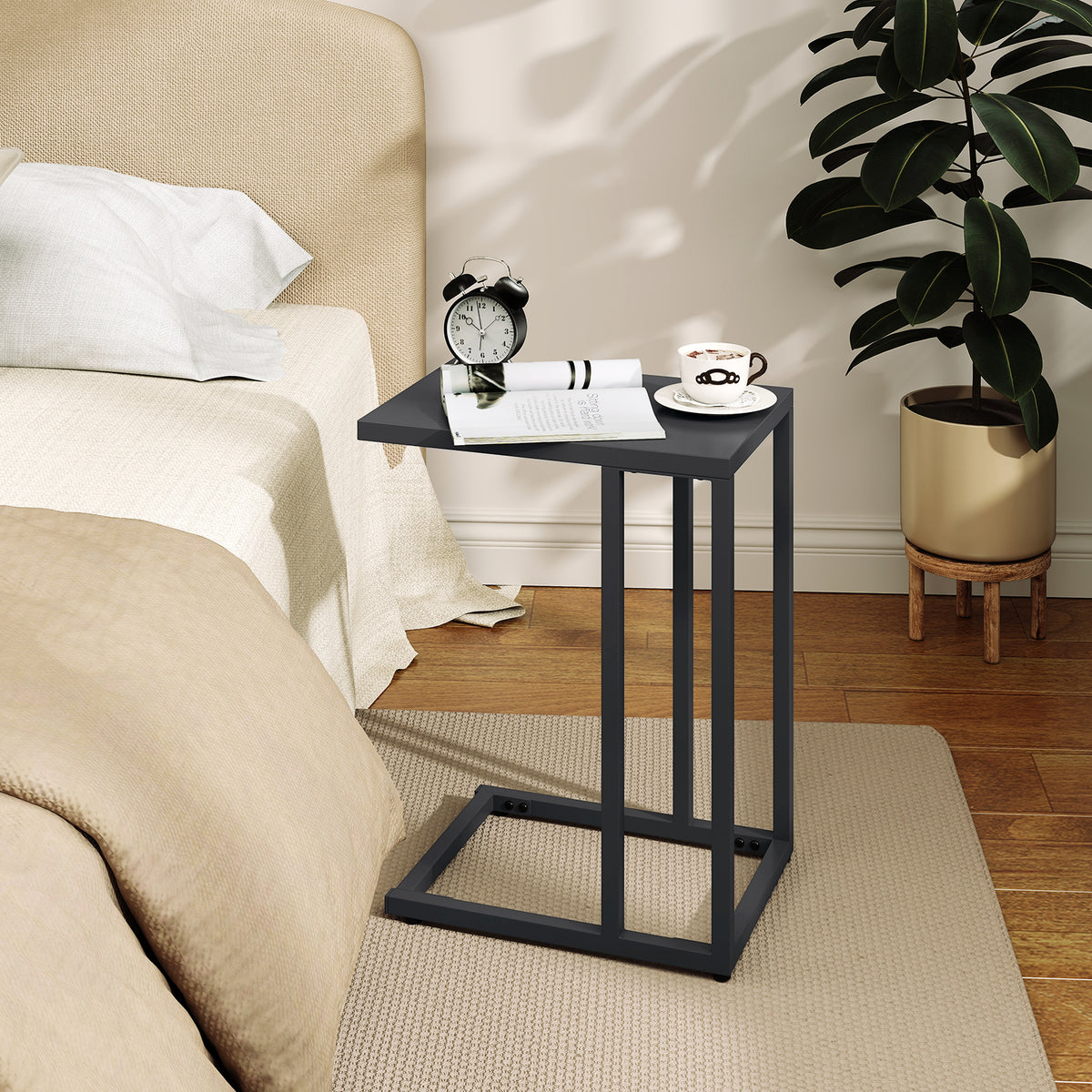 C-Shaped Side Table with Adjustable Foot Pads for Living Room Bedroom-Dark Gray-End & Side Tables-DECOROLALA